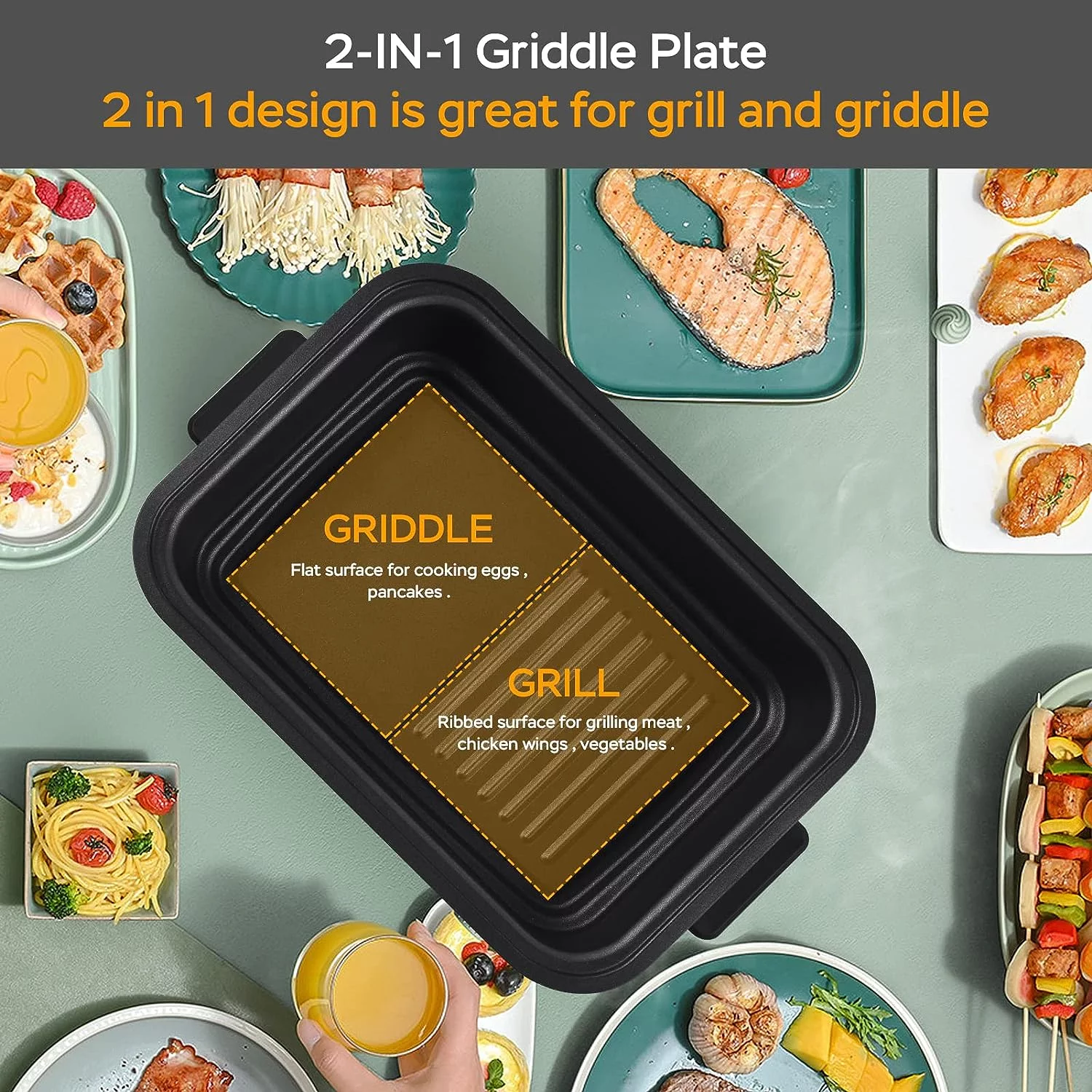 Geek Chef Electric Smokeless Indoor Grill, 7-in-1 Electric Indoor Nonstick Grill, Portable BBQ Grill with Temperature Control, Non-Stick, Dishwasher Safe, 1500W, Black