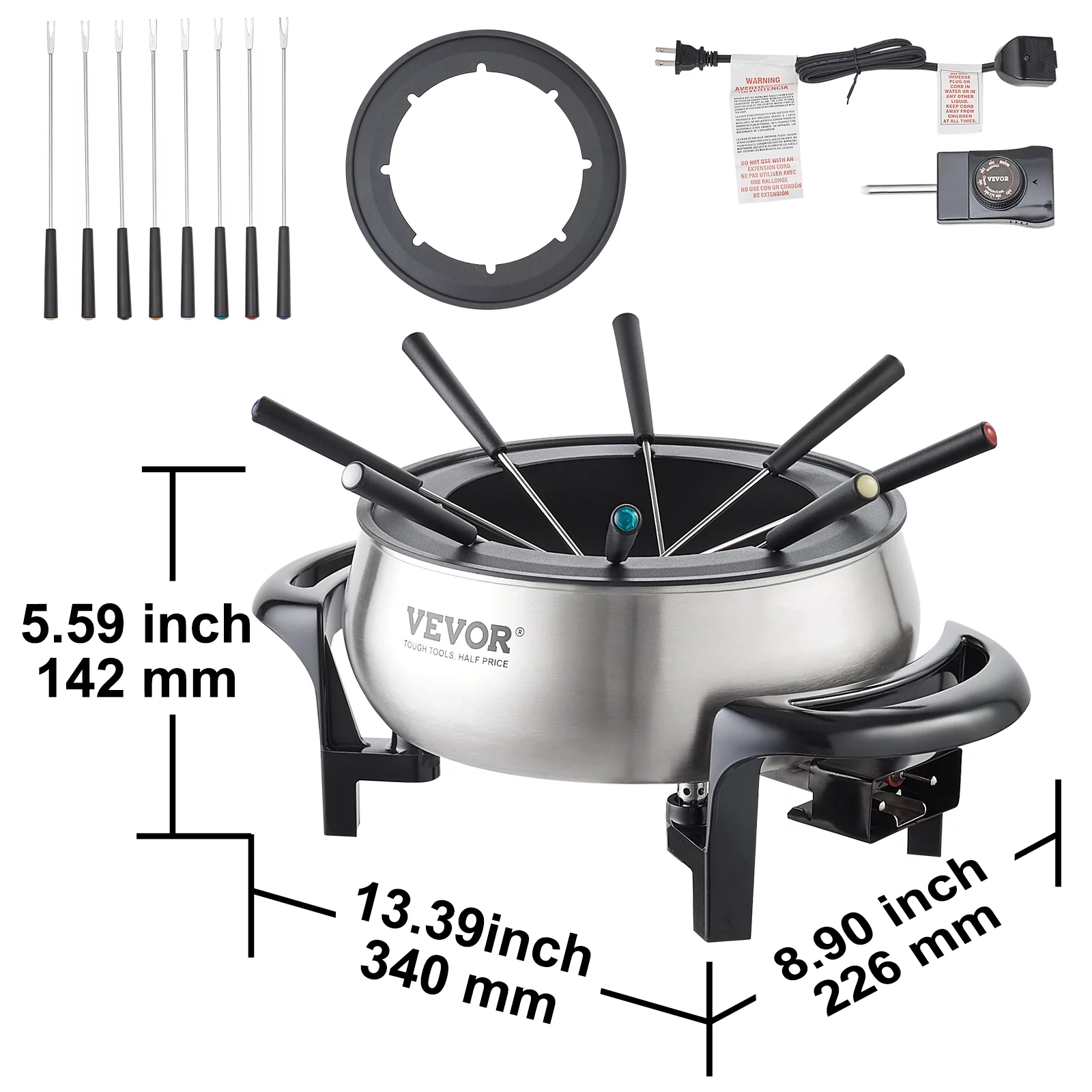 BENTISM 3 qt Electric Fondue Pot Set Chocolate and Cheese Melting Warmer Silver