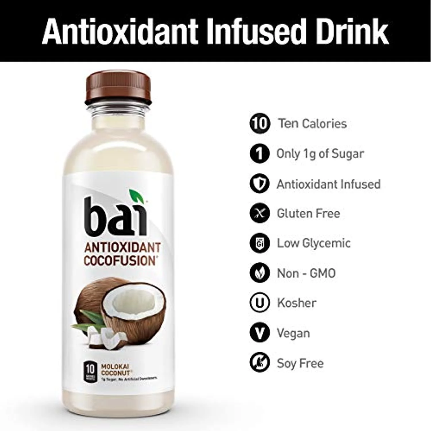 Bai Cocofusions Molokai Coconut, Antioxidant Infused Beverage, 18 Fl. Oz. Bottles (Pack Of 12)
