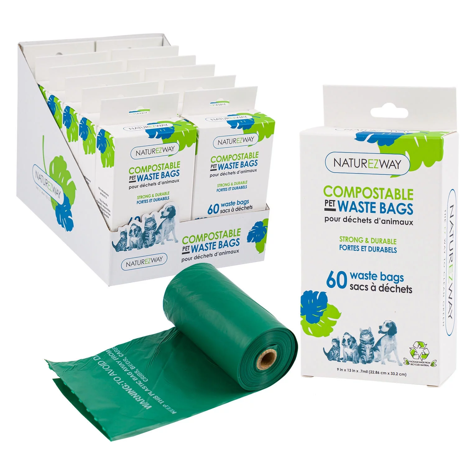 100% Compostable - NatureZway’s 360 Count, 6 Packs of Pet Waste Bags,Unscented, Durable, Leak Proof, Heavy Duty Go Green Keep Your Furry Friend and the Environment Happy 3 lbs