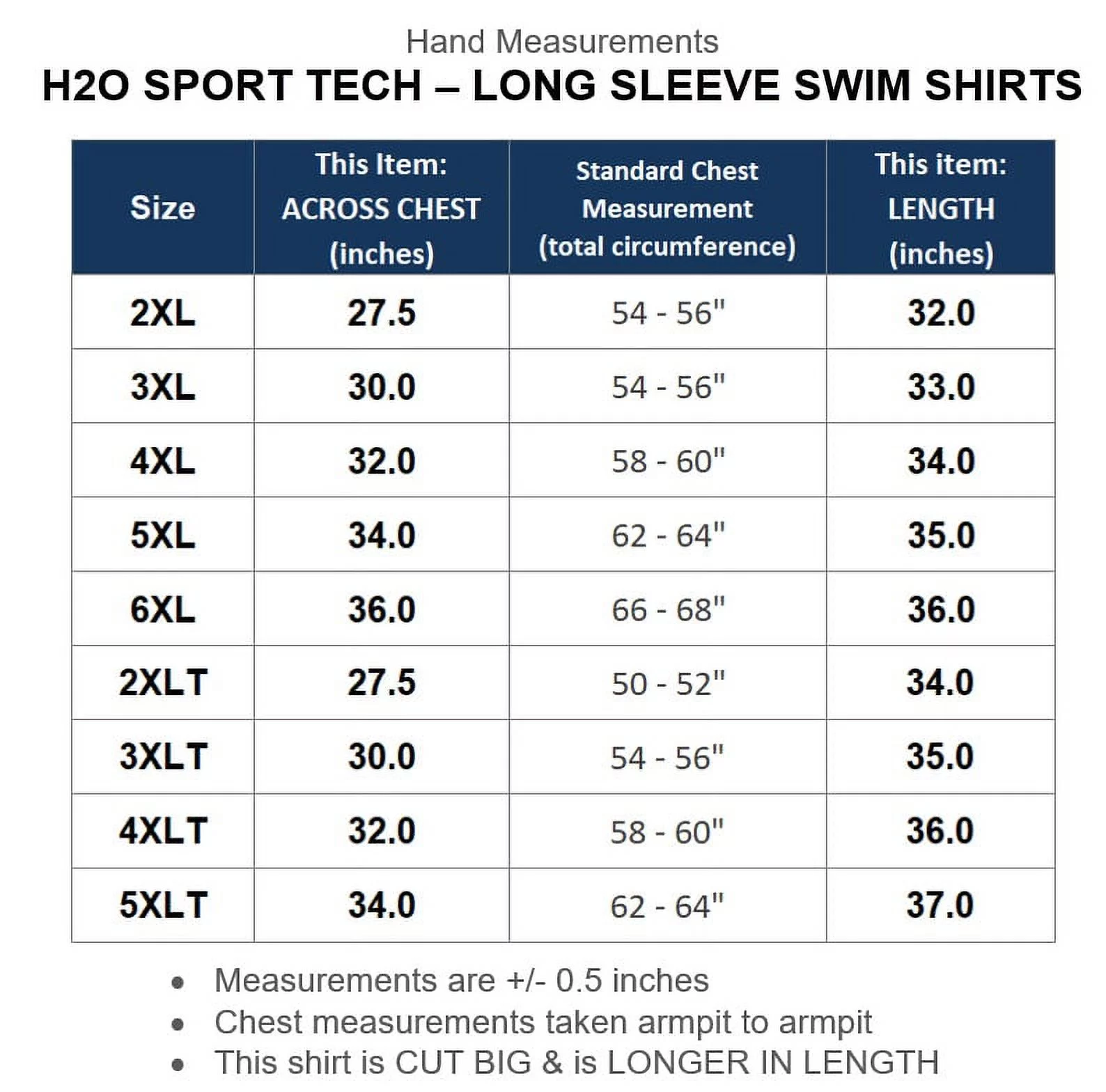 H2O Sport Tech Big & Tall Men’s Long Sleeve Swim Shirt 2XL to 5XLT