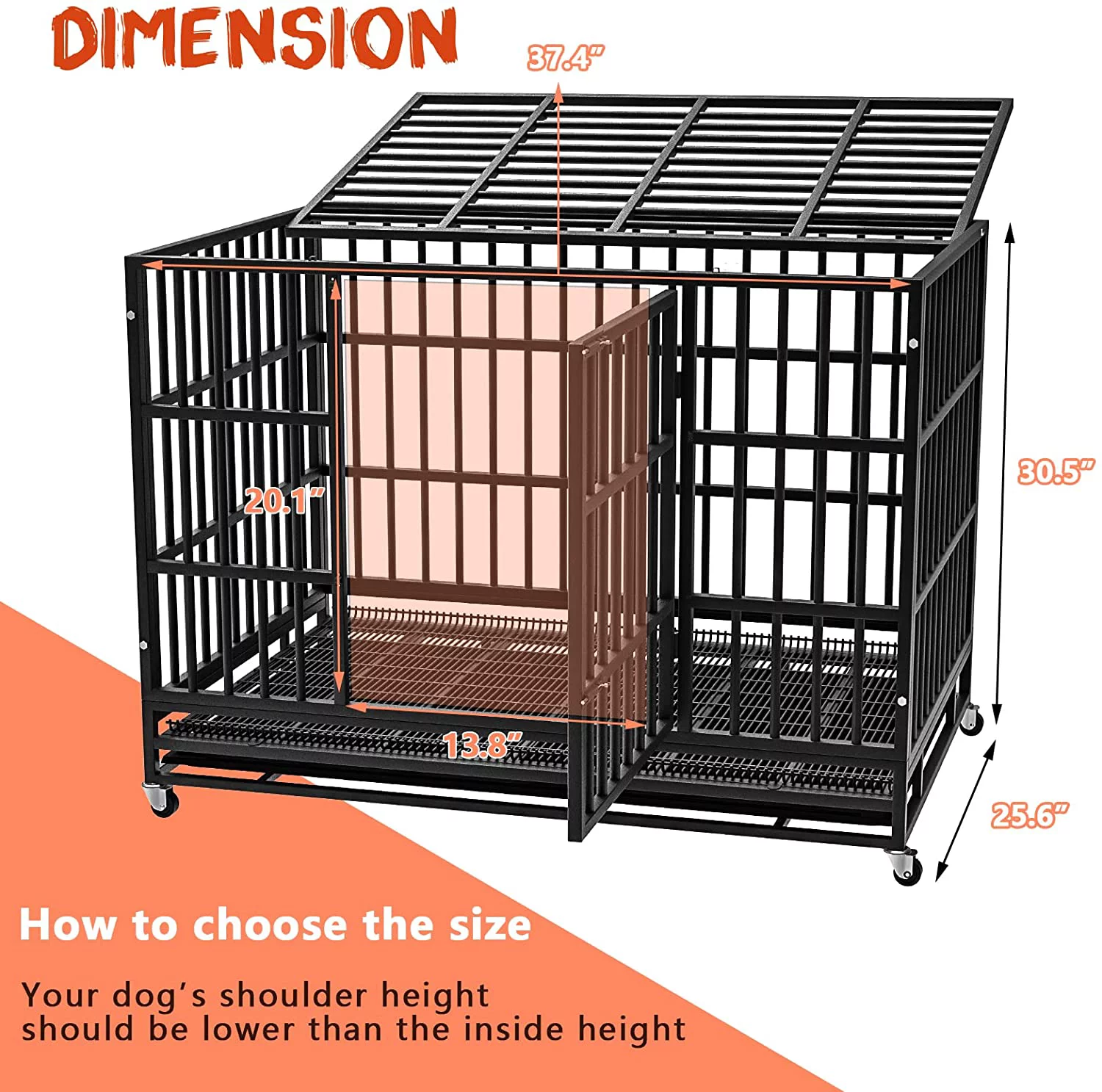 Vitesse Heavy Duty Indestructible high Anxiety  Dog Crate cage for Outdoor and Indoor with Removable Tray
