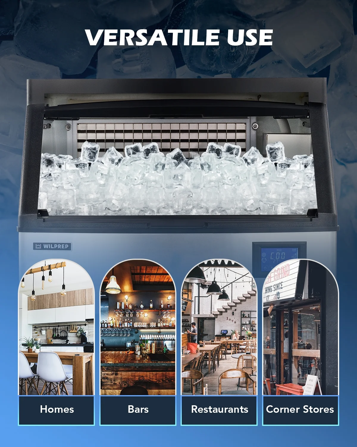 WILPREP Commercial Ice Maker 175lb Daily Production with 90pc Yield 78lb Storage