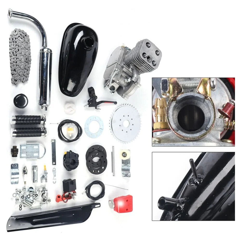 Miumaeov 100CC Bicycle Gasoline Engine Motorized Motor Chain Muffler Complete Assembly Gas Motorized Motor Bike Modified Kit for 26
