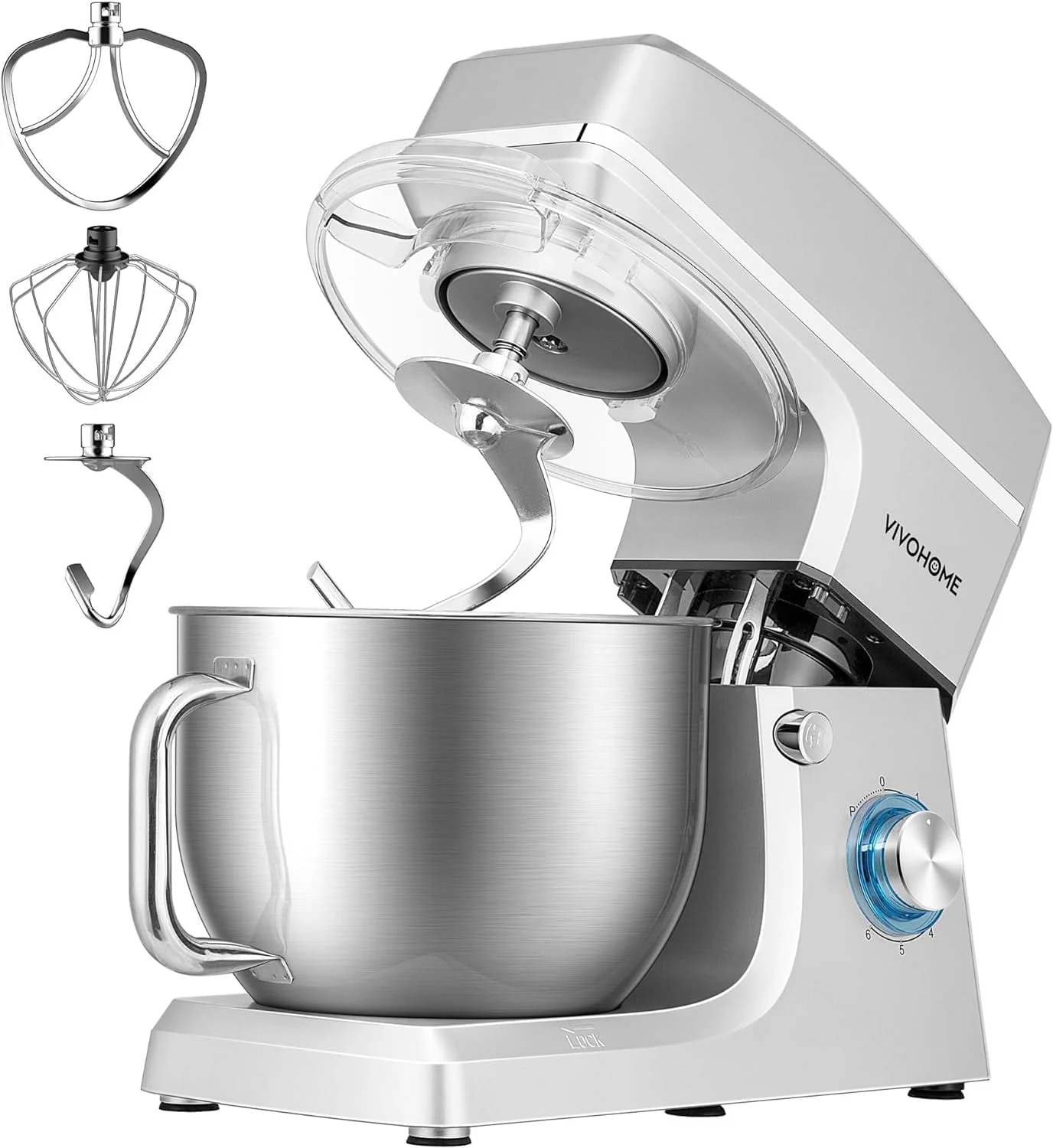 SPECSTAR 7.5 Quart Stand Mixer, 660W 6-Speed Tilt-Head Kitchen Electric Food Mixer with Beater, Dough Hook, Wire Whip, and Egg Separator, Silver