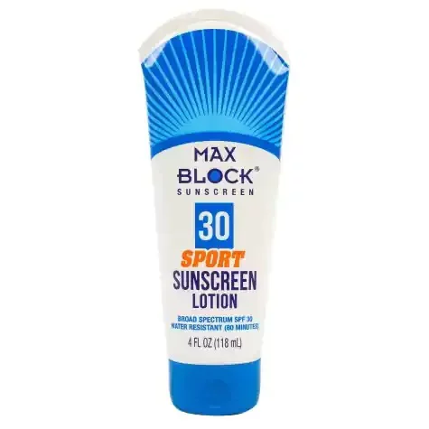 CGT Max Block Sport Sunscreen Lotion Broad Spectrum SPF 30 Water Resistant up to 80 Minutes Paraben Free Helps Prevent Sunburn Sun Protection Decrease Early Aging Outdoor Summer Adults 4oz.(Pack of 2)