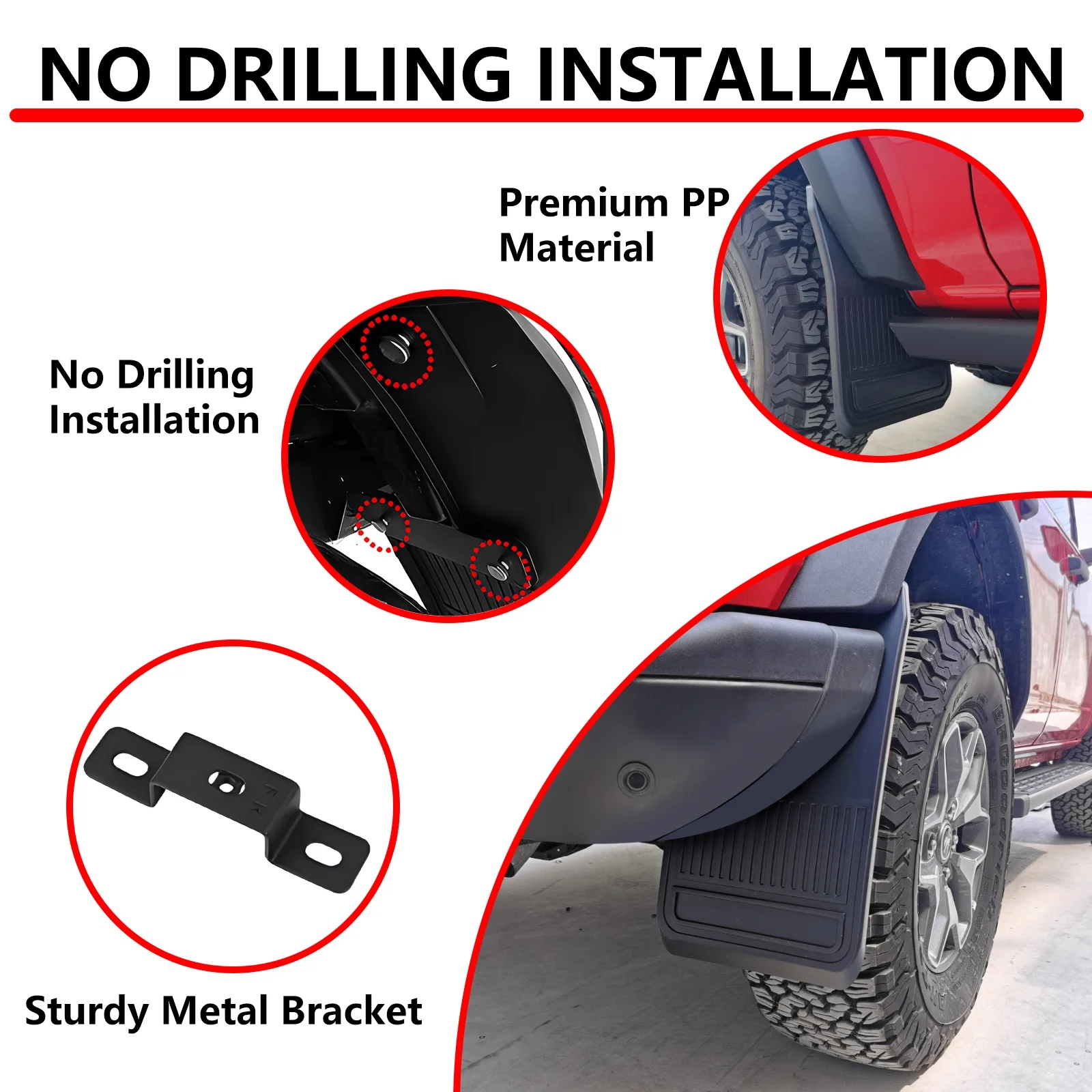 Ikon Motorsports Compatible With 2021-2023 Ford Bronco Mud Flaps 4PCS Black PP Front Rear Left Right Splash Mud Guard Mudguard Mudflaps