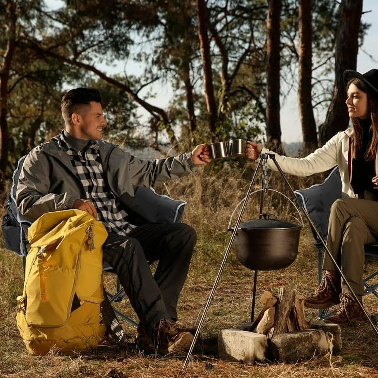 ABORON Oversized Folding Camping Chair, Padded Moon Round Chair for Adults, Foldable Saucer Recliner with Cup Holder & Carry Bag, Supports up to 500lbs