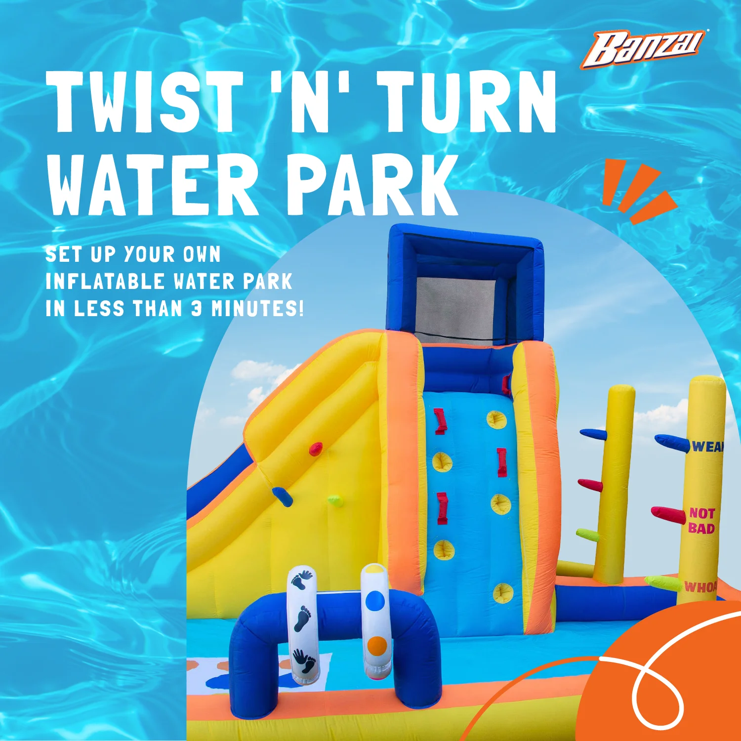 Banzai Inflatable Bouncer Water Game Park with Twister, Limbo, & Ring Toss