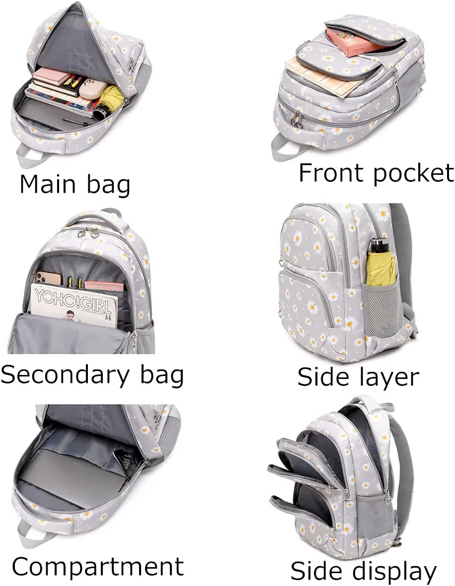 3Pcs Daisy Prints Backpack for Girls Bookbag set Primary School Daypack Elementary Students Knapsack with Lunch Box