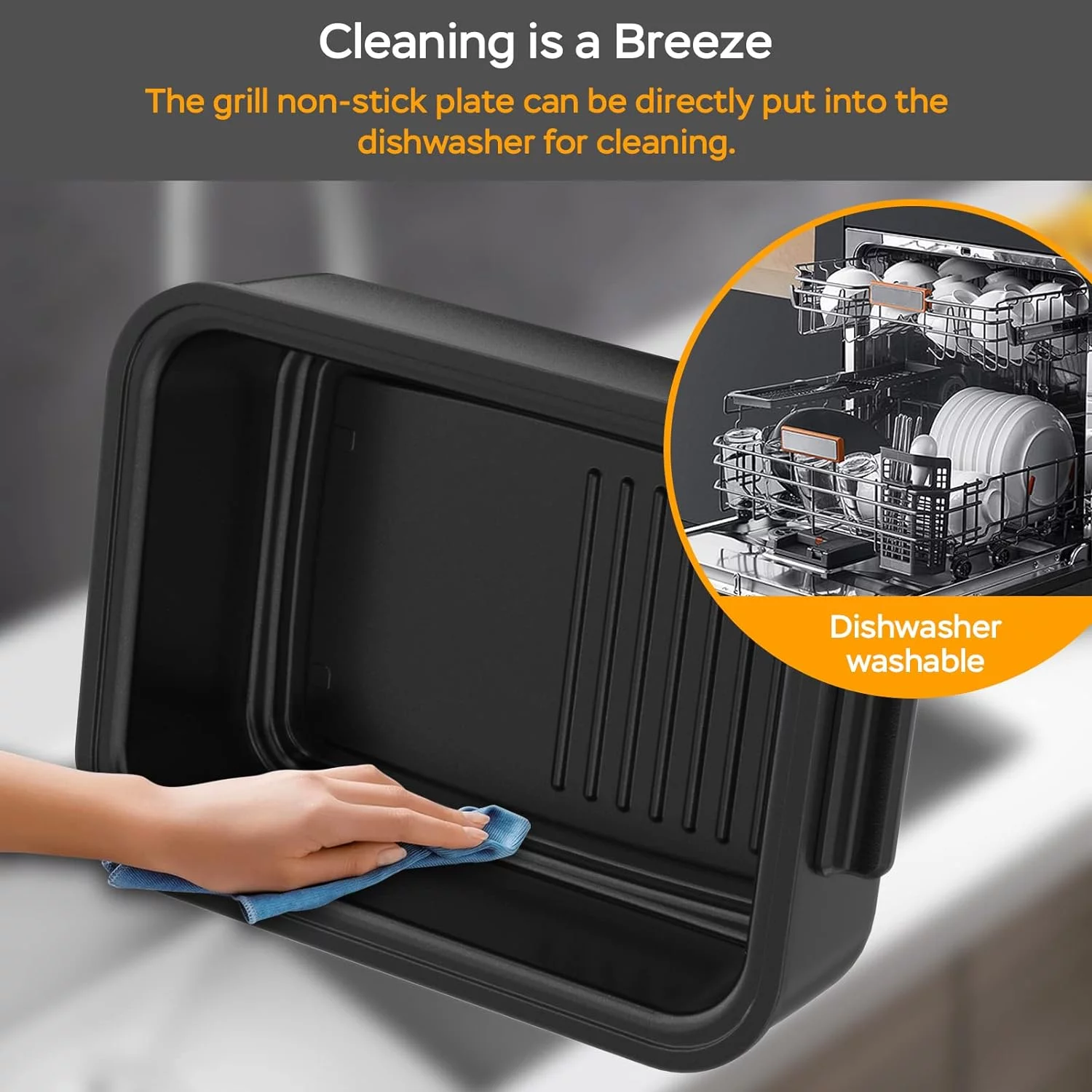 Geek Chef Electric Smokeless Indoor Grill, 7-in-1 Electric Indoor Nonstick Grill, Portable BBQ Grill with Temperature Control, Non-Stick, Dishwasher Safe, 1500W, Black