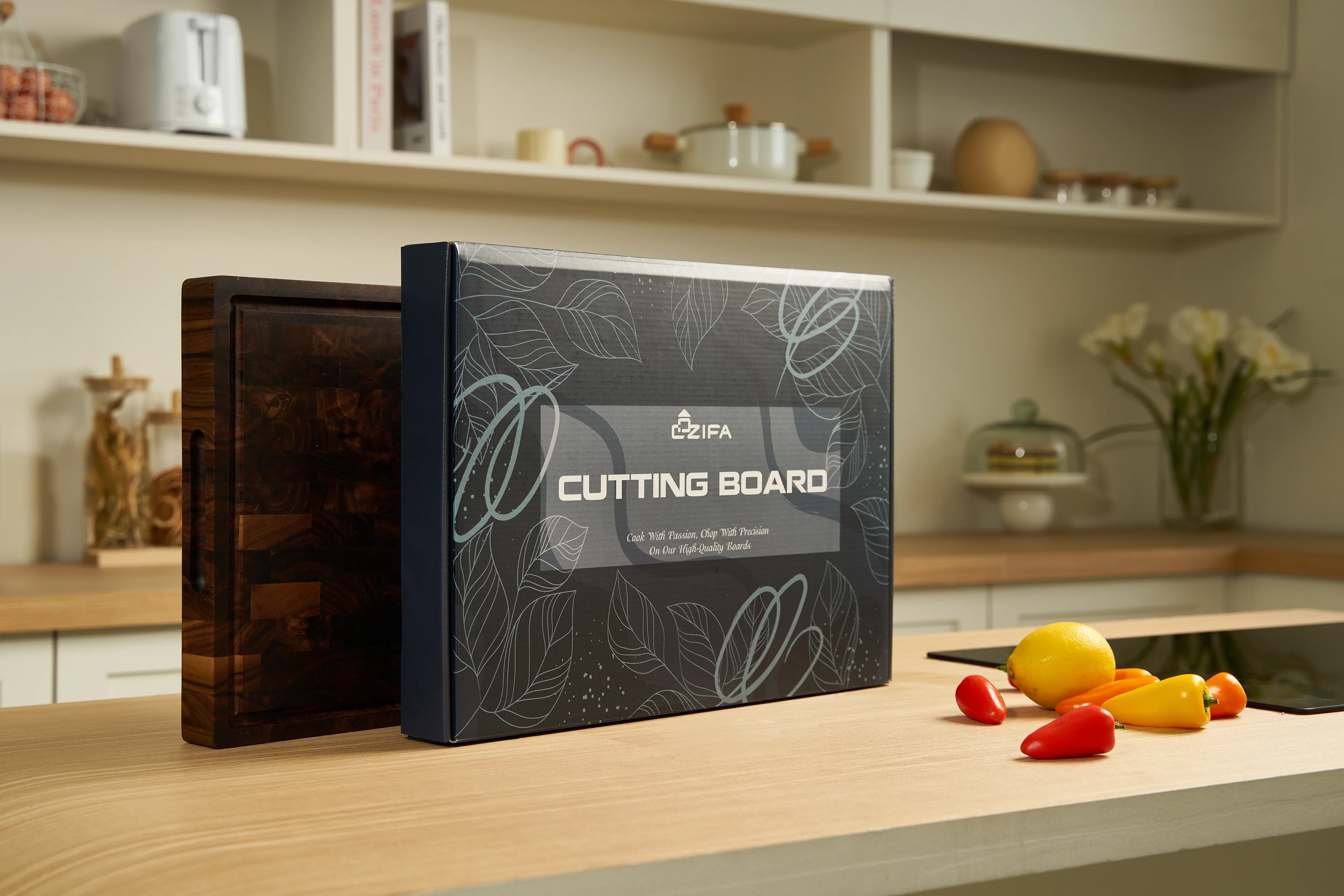 Cozifa Walnut Wood Cutting Board, Oil Wax Finished, Gift Box, 17x12x1.6-in