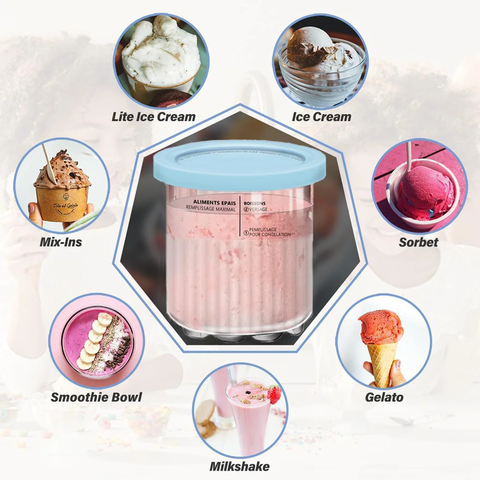 Containers Replacement for Ninja Creami Pints and Lids - 4 Pack, 24oz Cups Compatible with Ninja NC501 NC500 Creami Deluxe Ice Cream Makers - Airtight Anti-slip BPA-Free Dishwasher Safe