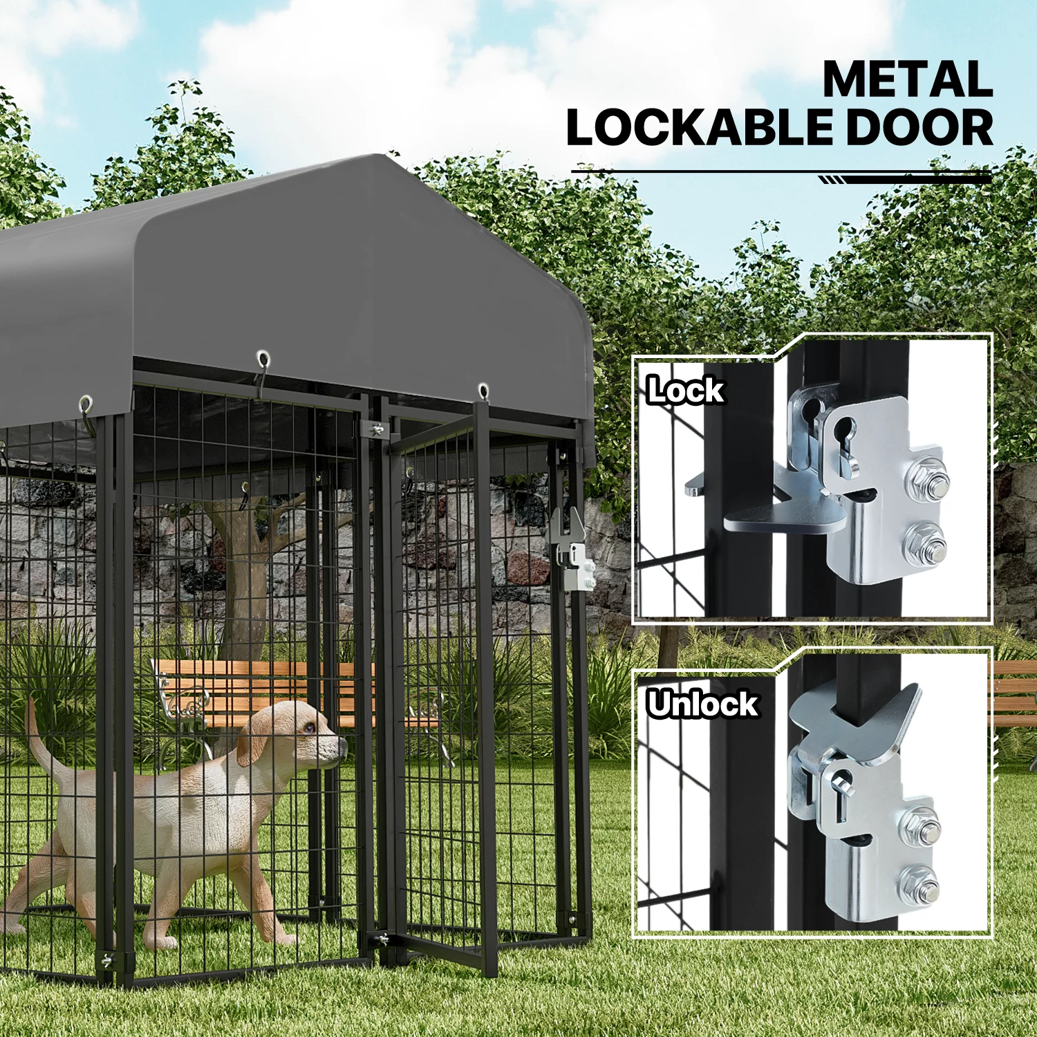 MoNiBloom 4ft x 6.25ft x 4.50ft Heavy Duty Outdoor Dog Kennel with Waterproof Canopy, 10 Panels Expandable Dog Playpen with Latch, Dog Pen House Backyard Shelter