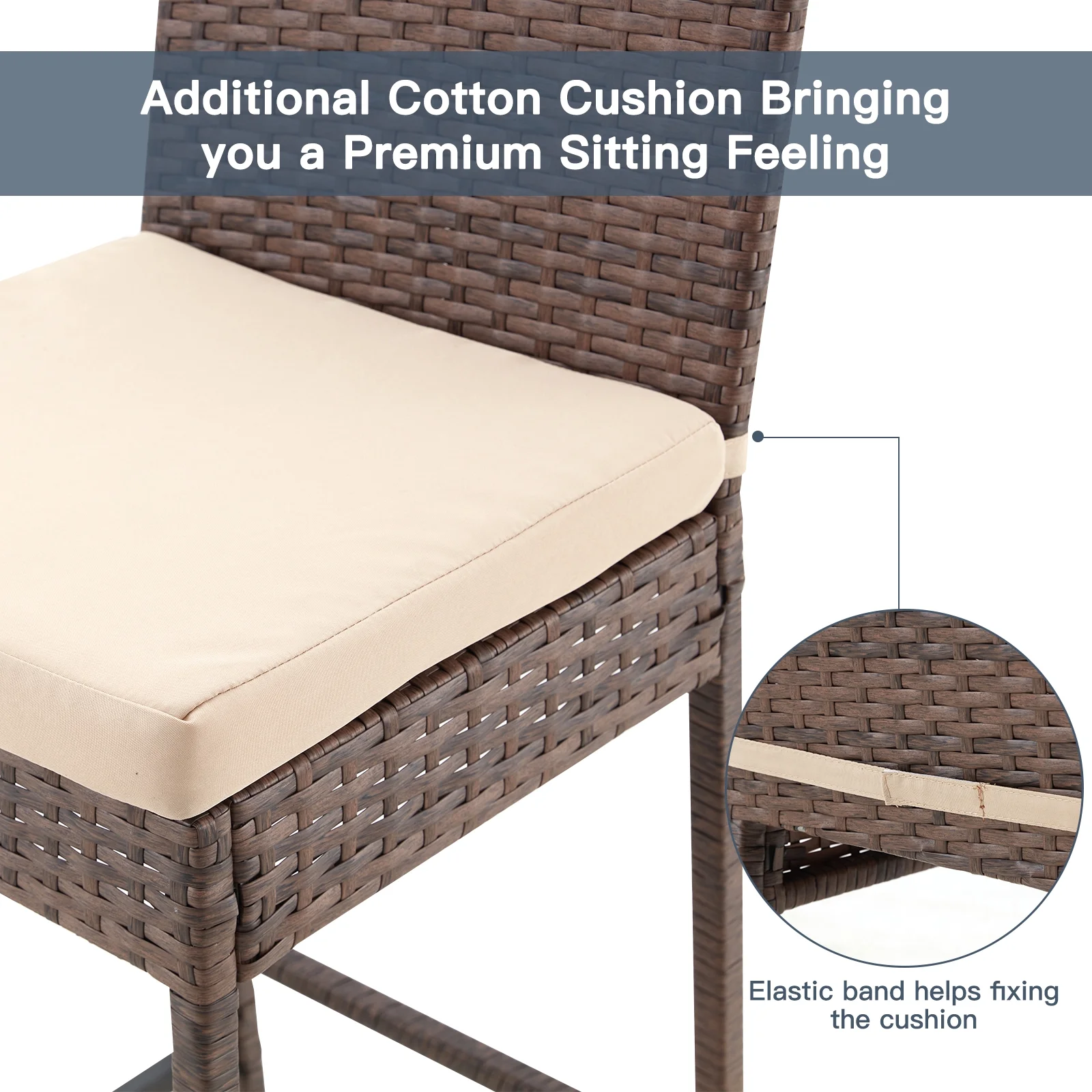 AVAWING Outdoor Wicker Rattan Bar Stools Set of 4 with Cushion for Backyard, Brown