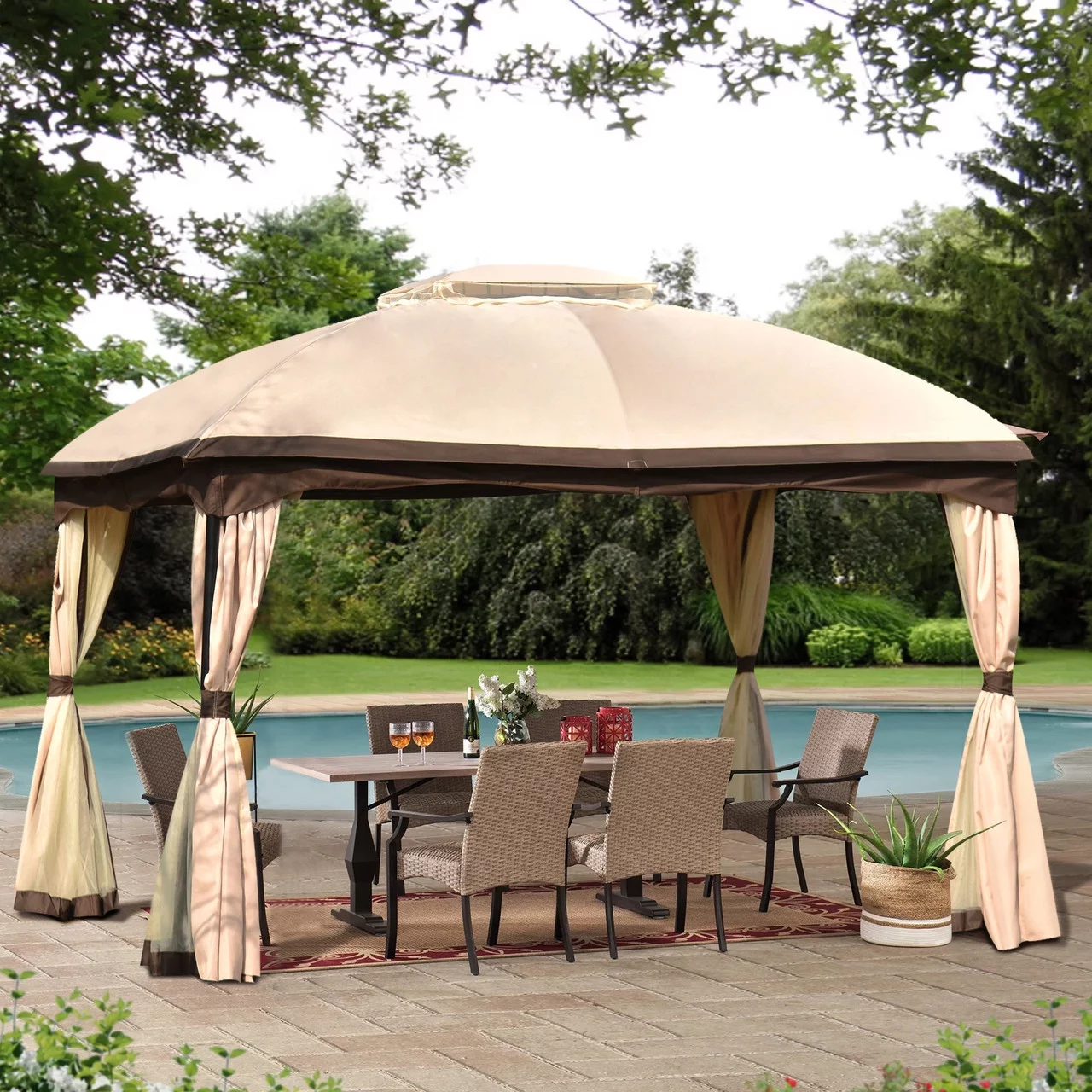 Patio Outdoor Gazebo - Double Roof Canopy with Mosquito Netting | 9.8 Ft. W x 11.8 Ft. D