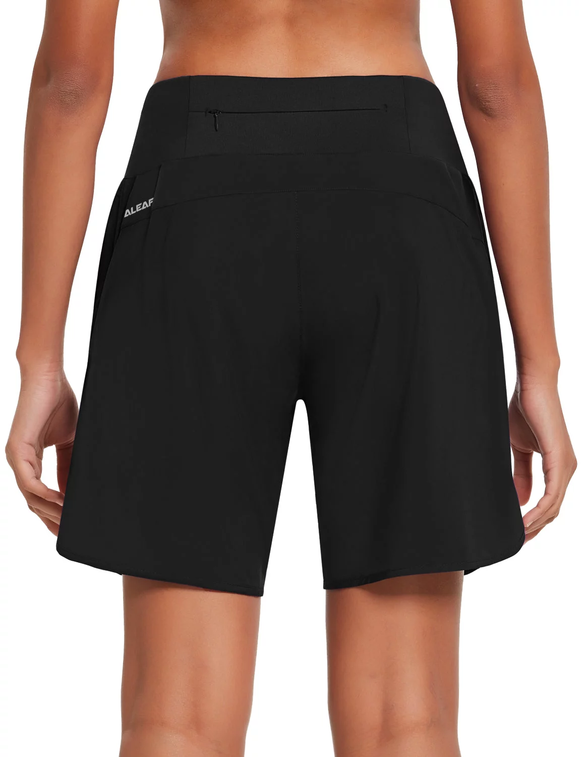 BALEAF Women's 7 Inches Long Running Shorts Back Zipper 4 Pockets Lounge Athletic Gym Shorts with Liner Black Size S