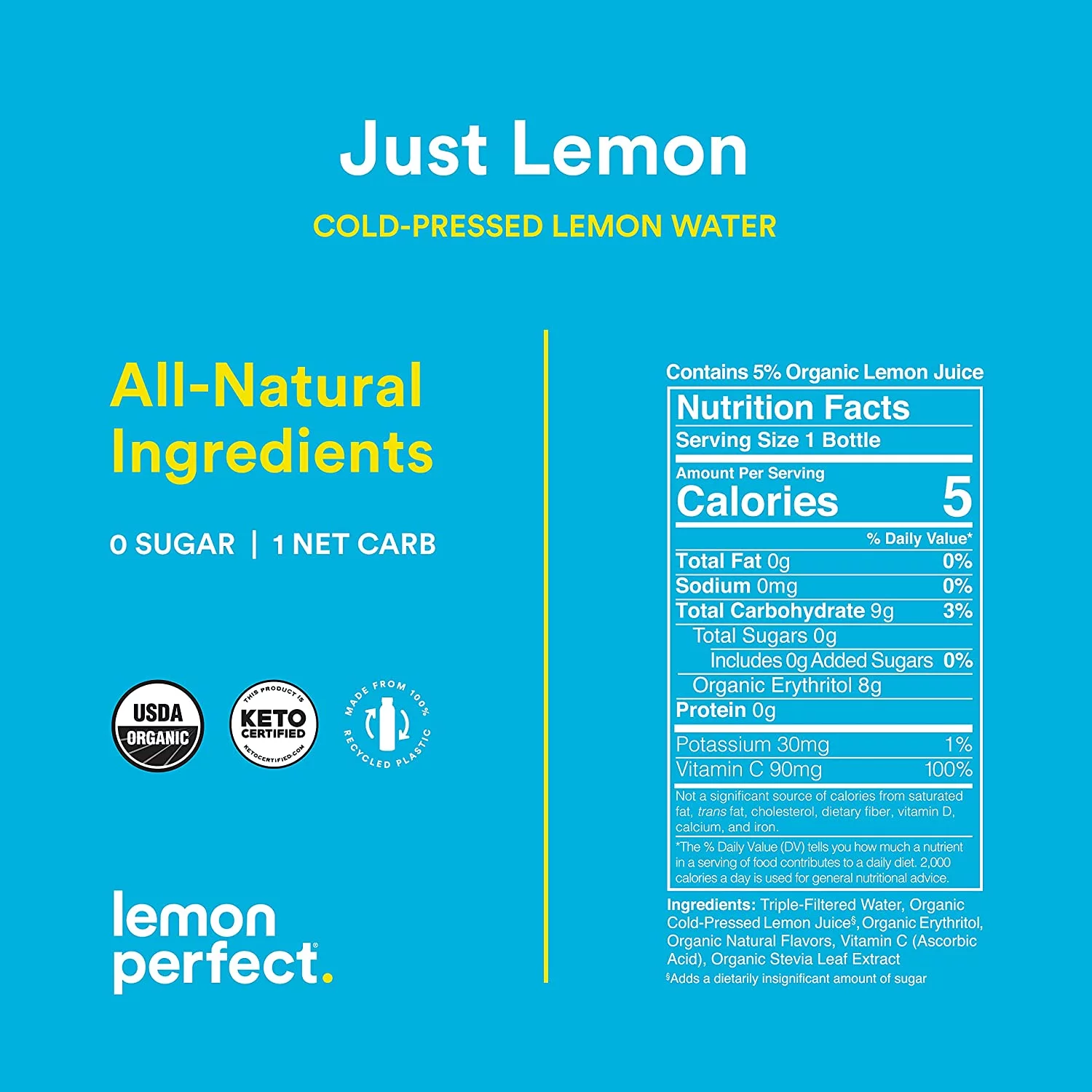 Lemon Perfect Just Lemon, Cold-Pressed Lemon Water, 12-Pack, 12 fl oz