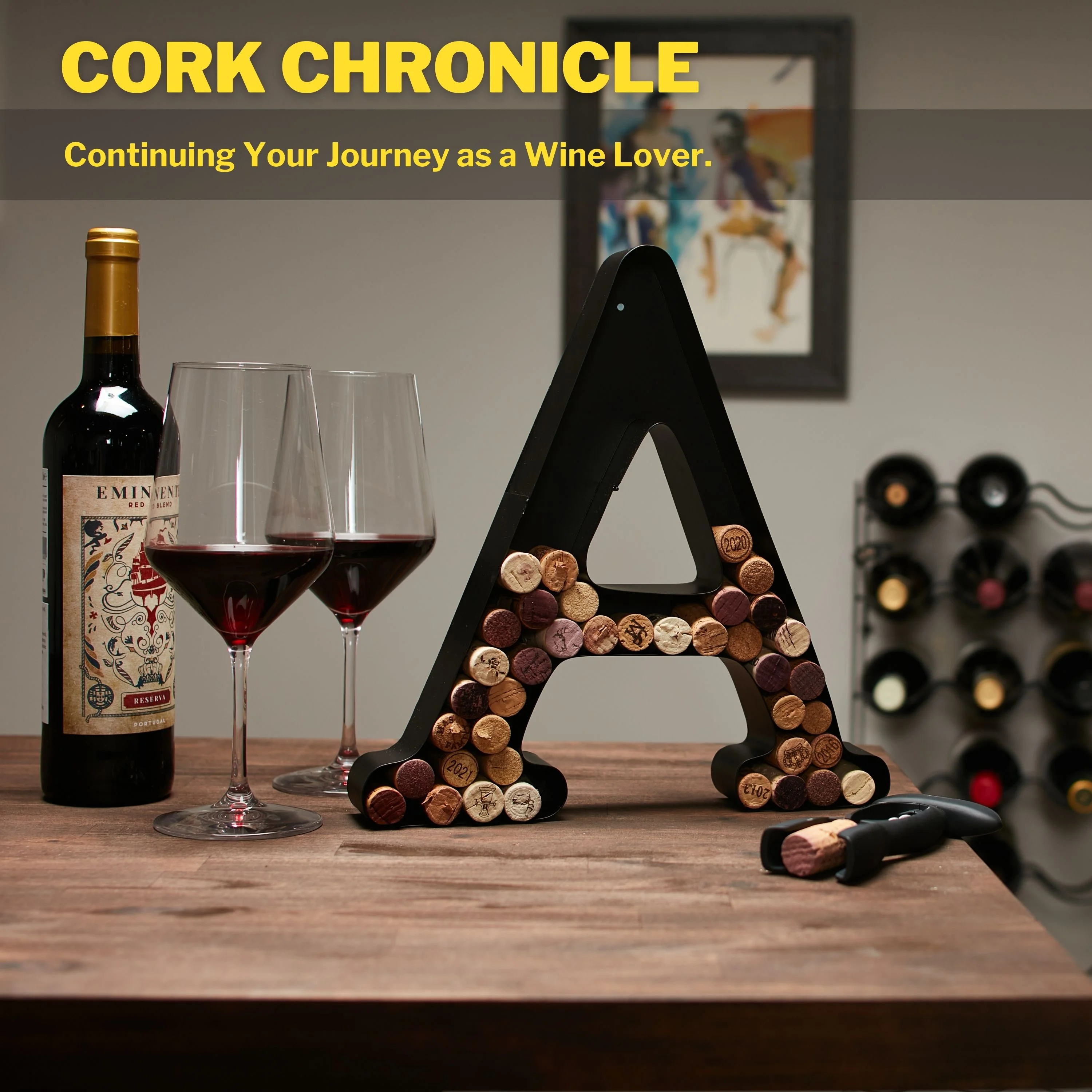 DECOMIL Wine Cork Holder, Black Decorative Letters for Corks, Freestanding and Wall Art, for DIY, 12”