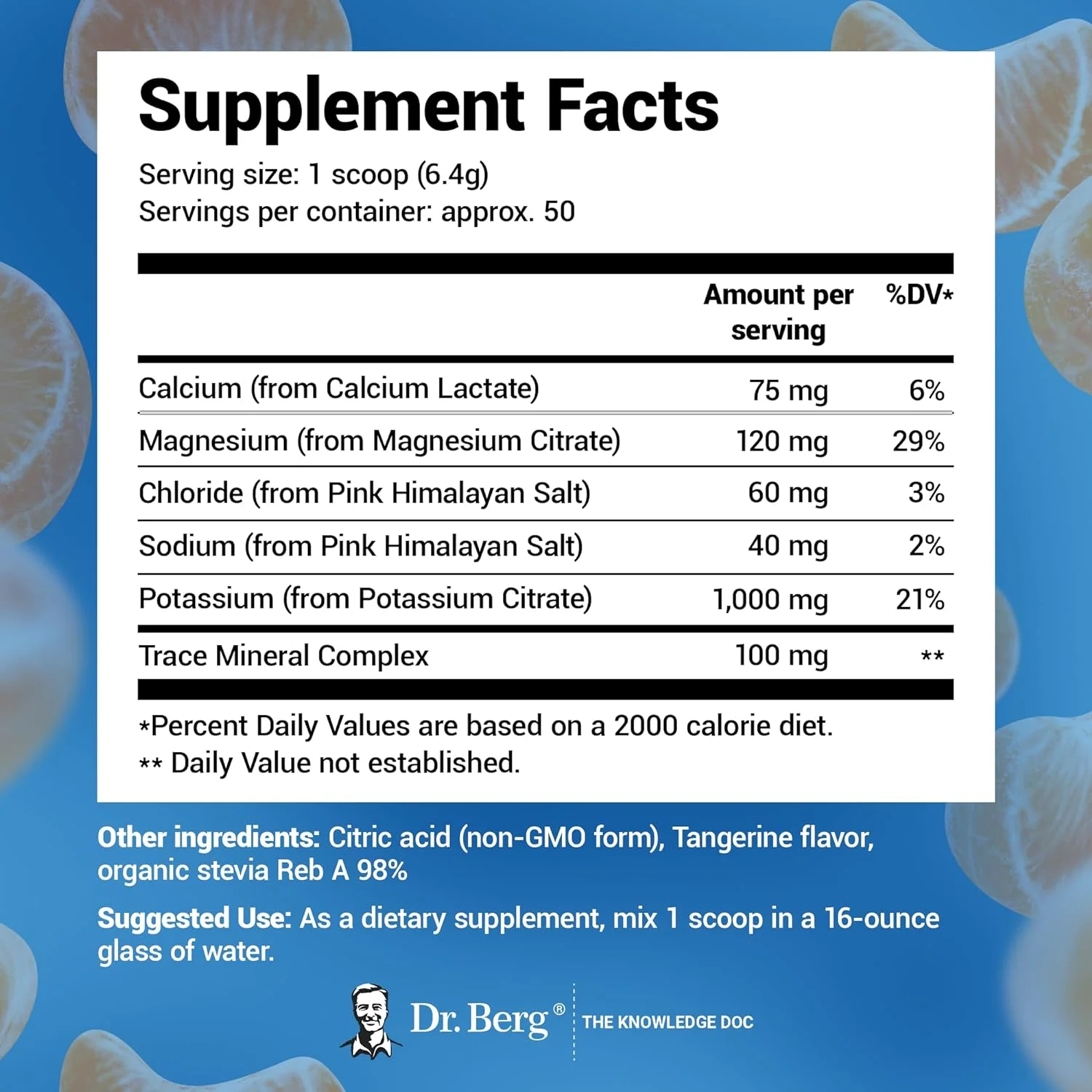 Dr. Berg Electrolyte Powder, Tangerine Flavor Hydration Powder - 50 Servings