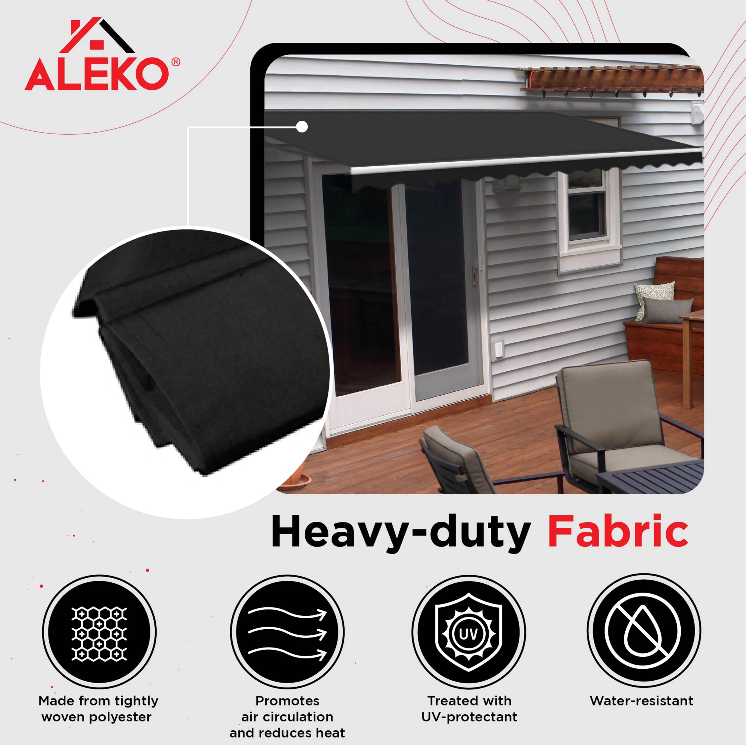 ALEKO 10' x 8' Black LED Half Cassette Motorized Retractable Patio Awning with Remote Control