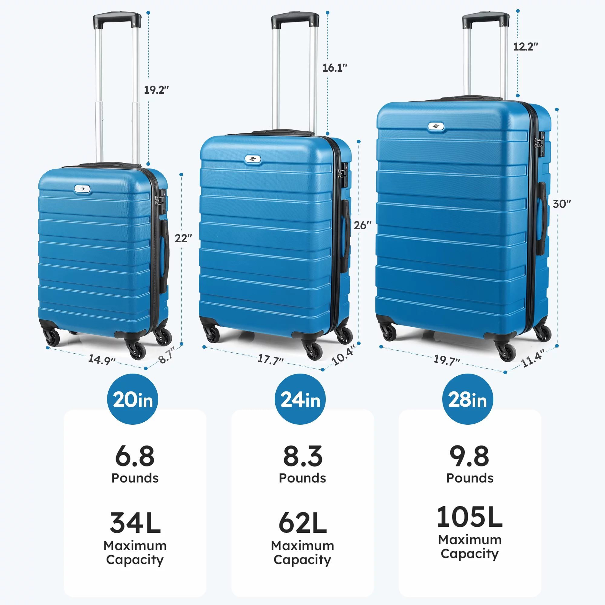 3 Piece Luggage Sets Hard Shell Suitcase Set with Spinner Wheels for Travel Trips Business 20