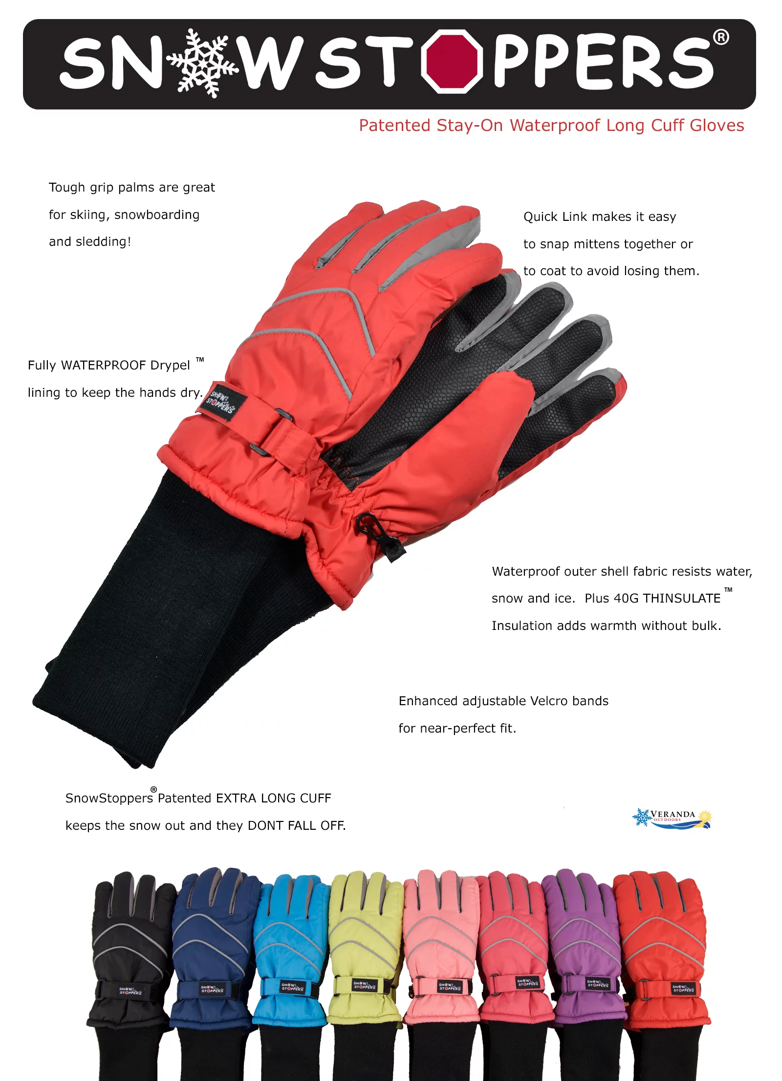 SnowStoppers Kids Winter Gloves (Extra Large, Red)