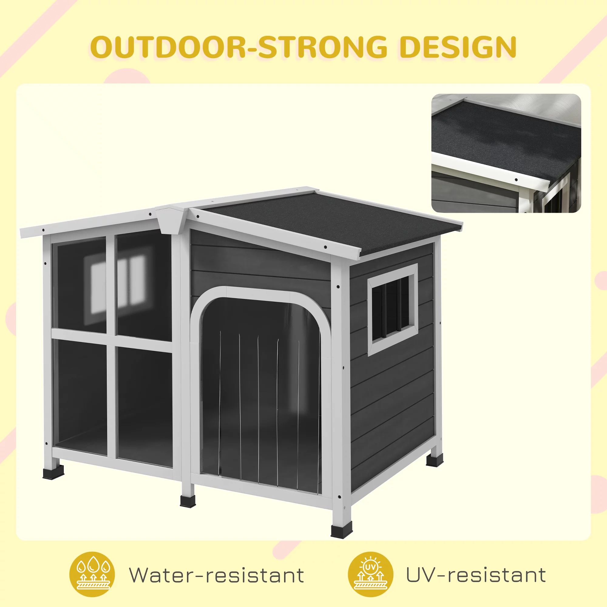 PawHut Giant Window Wooden Dog House for Large Dogs Outdoor & Indoor