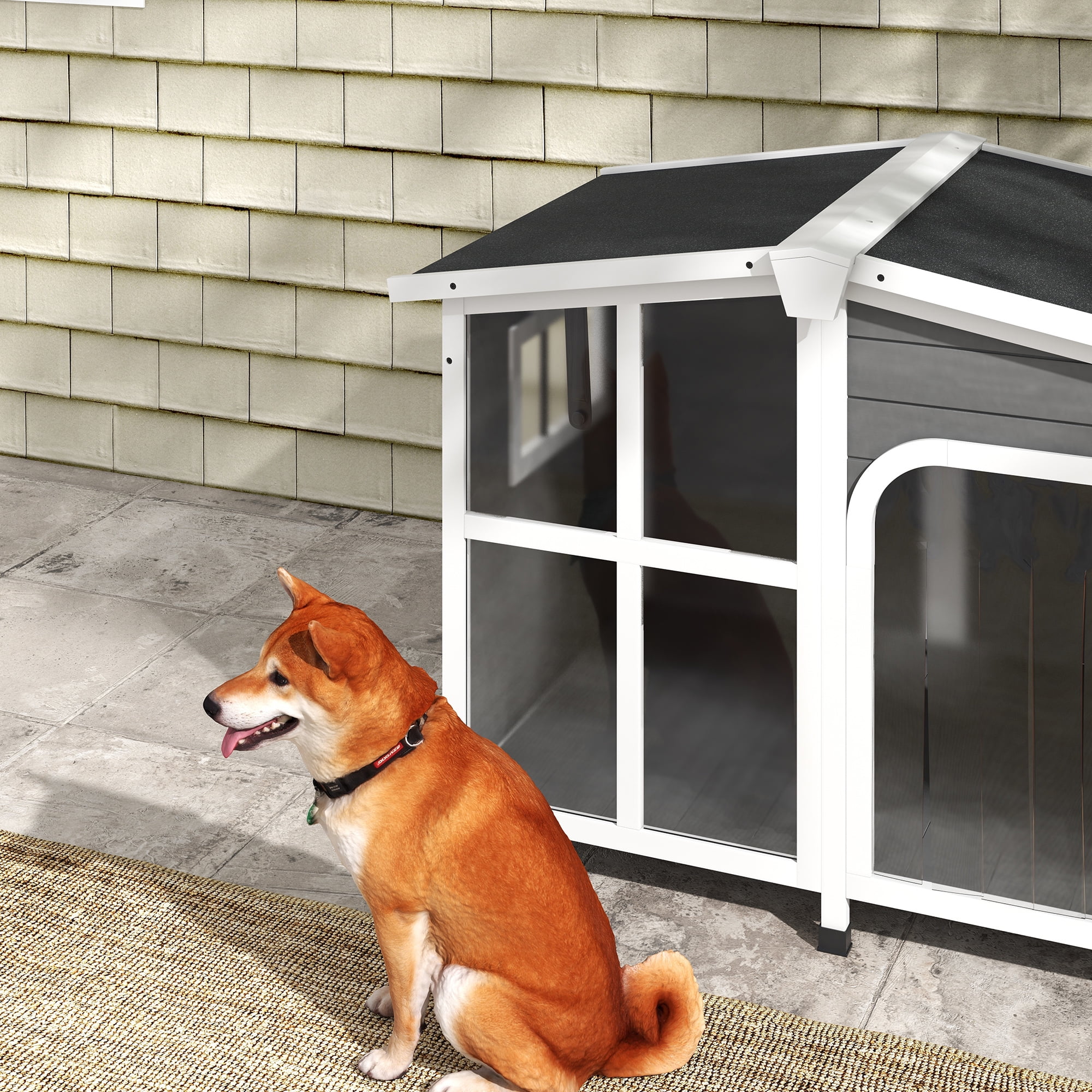 PawHut Giant Window Wooden Dog House for Large Dogs Outdoor & Indoor
