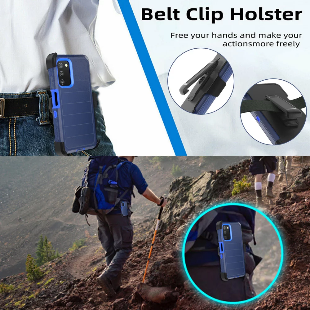 Xhy Samsung Galaxy A03S Case with Belt Clip Holster Screen and Lens Protector Military Grade Full Body Shock Drop Resistant 3 in 1 Rugged Durable Detachable for Samsung A03S Phone - Dark Blue