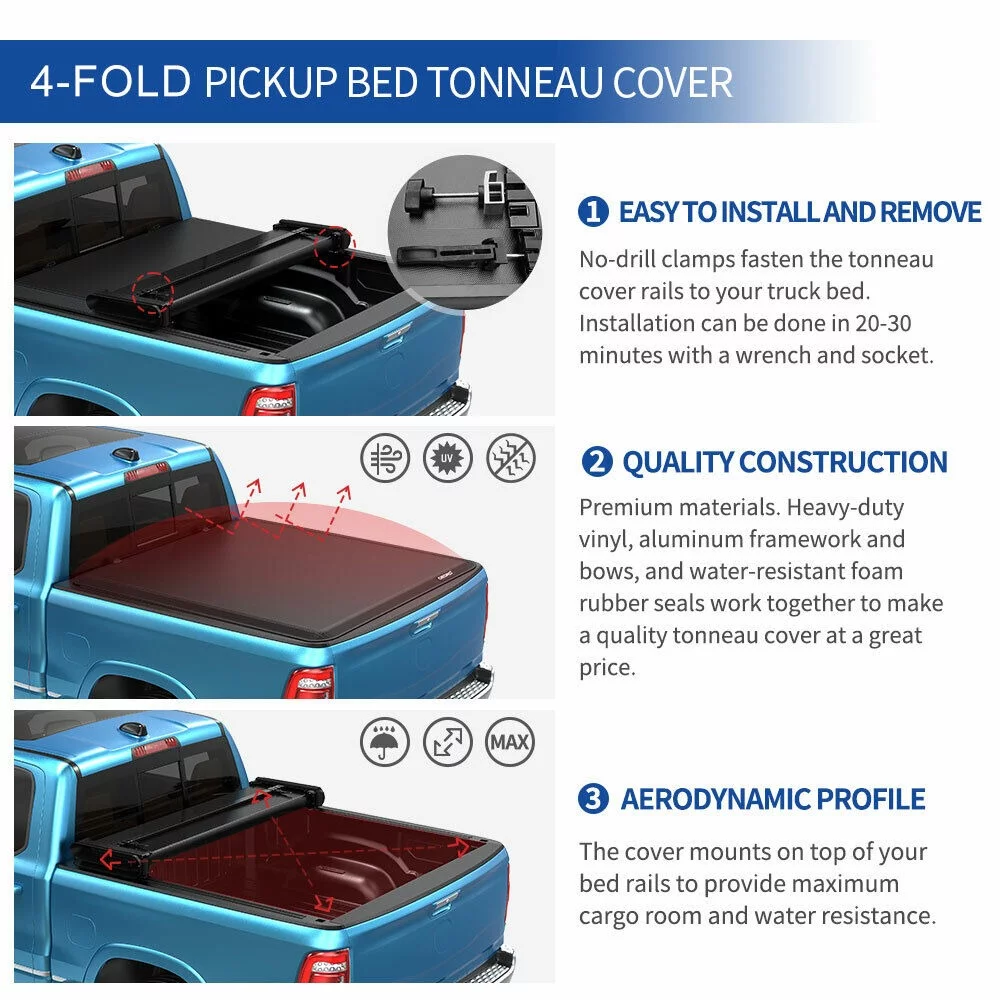 Ledkingdomus 6.6ft Fold Tonneau Cover Soft Truck Bed Cover for 2014-2019 Chevy Silverado/GMC Sierra 1500