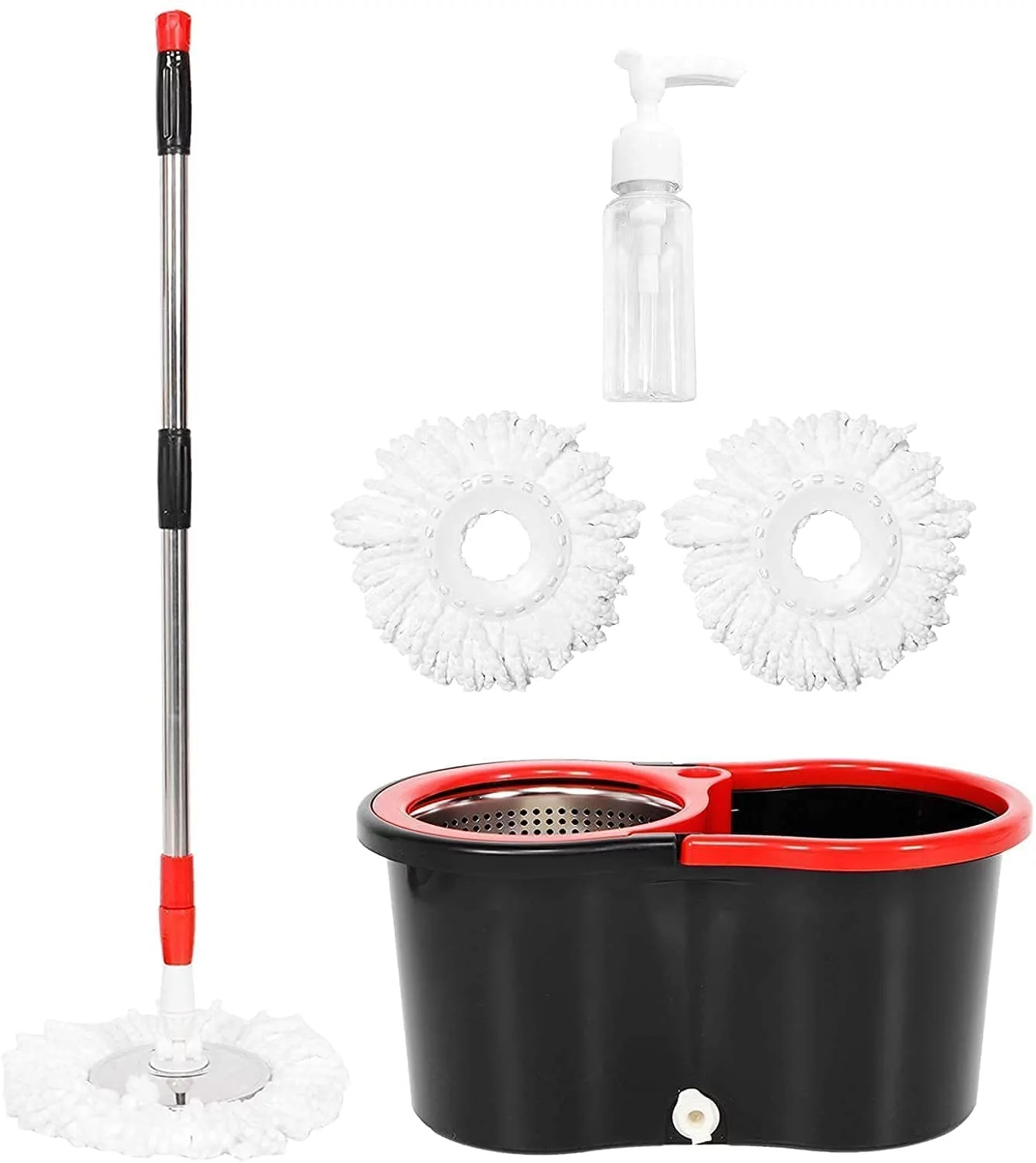 Mop Bucket with Wringer Set, 360 Spinning Mop Bucket Systerm for Floor Cleaning with 3 Microfiber Mop Head for Office and Home Use, Black (Mop Bucket 20QT)