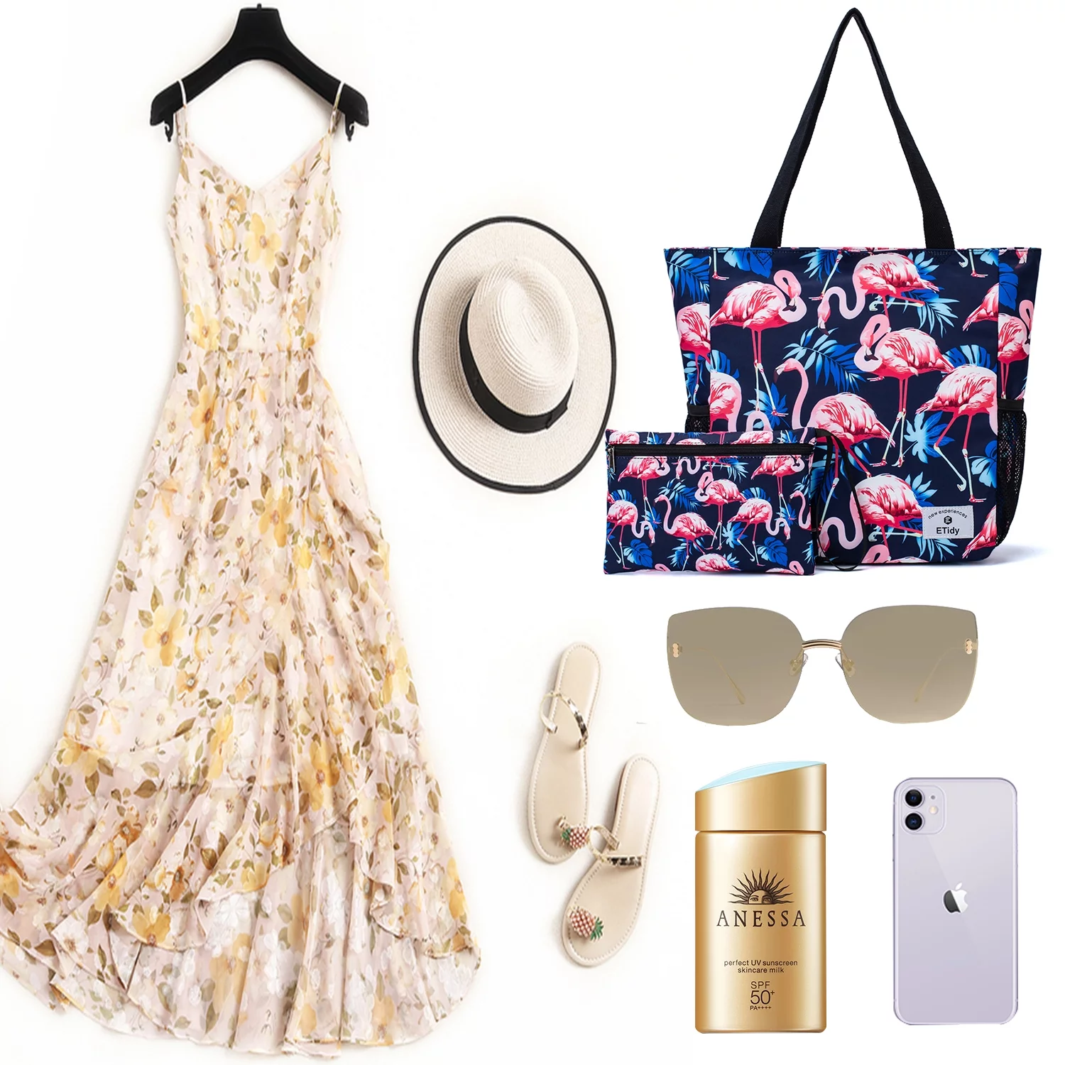 ETidy Large Capacity Foldable Tote Bag With Zipper Waterproof Sandproof Women Beach Bag Handbag Gym Bag Travel Shopping Bag(Palm Leaves)