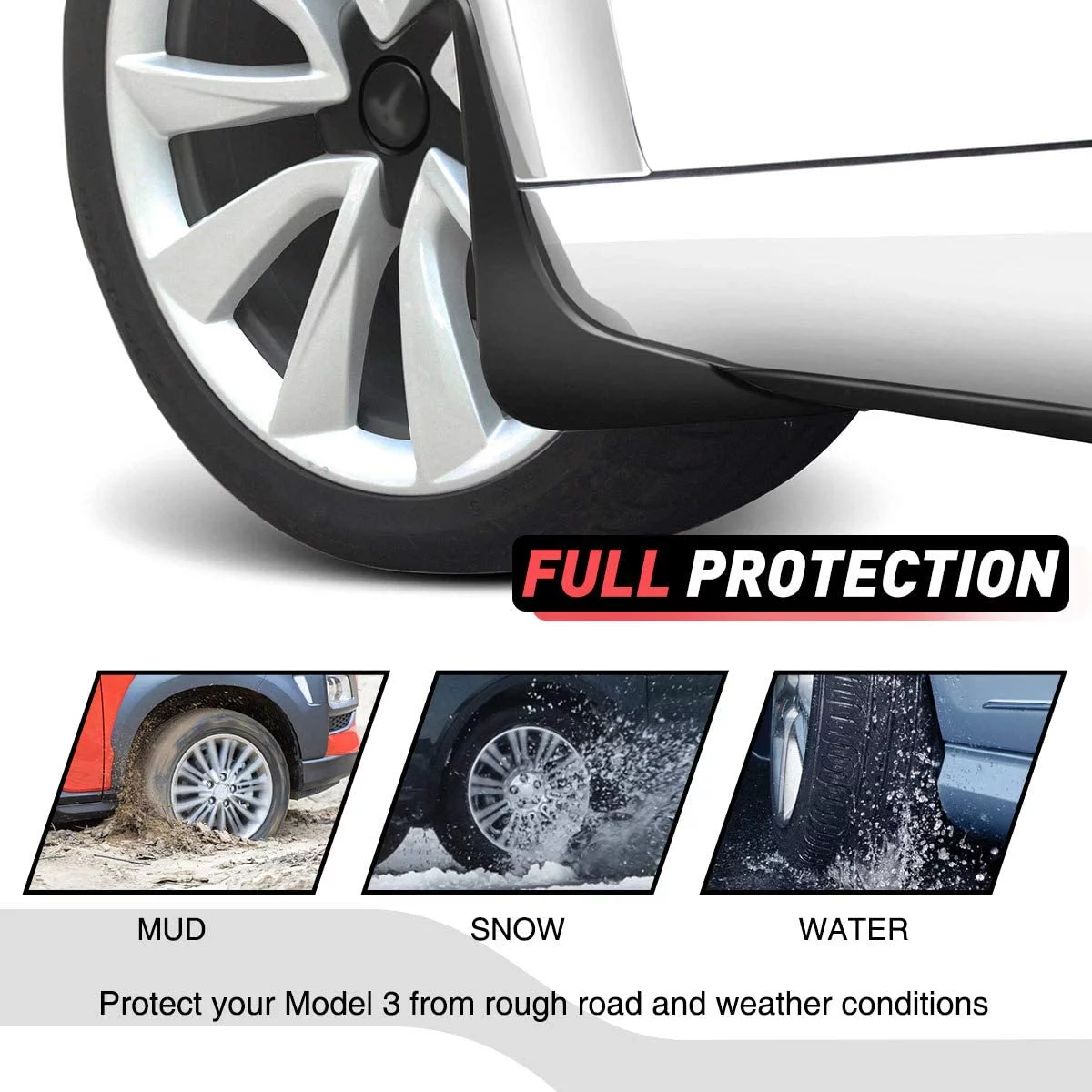 A-Premium Splash Guards Mud Flaps Mudguards Fender Compatible with Tesla Model 3 2016 2017 2018 2019 2020 2021 Front and Rear 4-PC Set