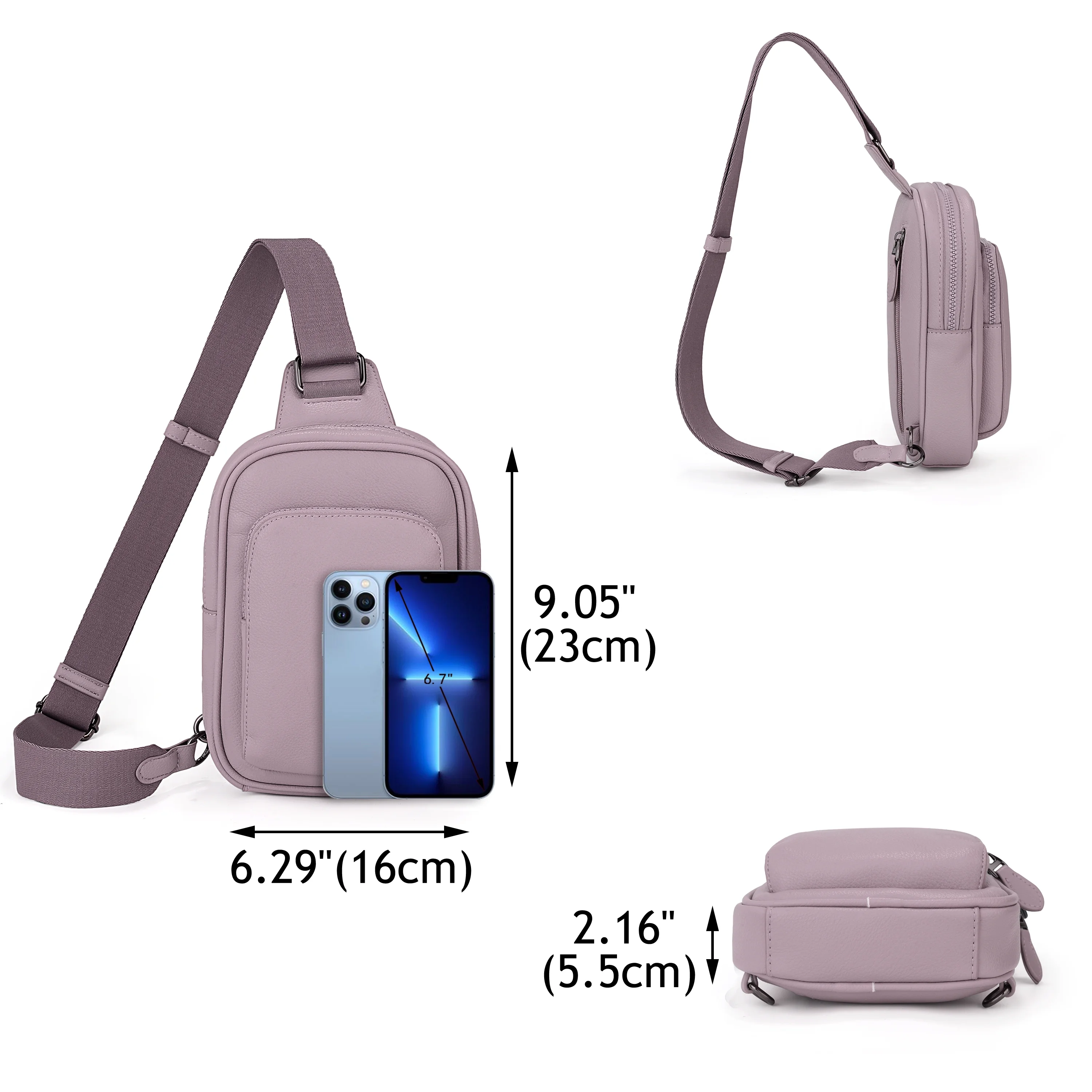 UTO Small Sling Bags for Women PU Leather Crossbody Purse Trendy Chest Bag with Adjustable Shoulder Strap for Travel(Pale Mauve)