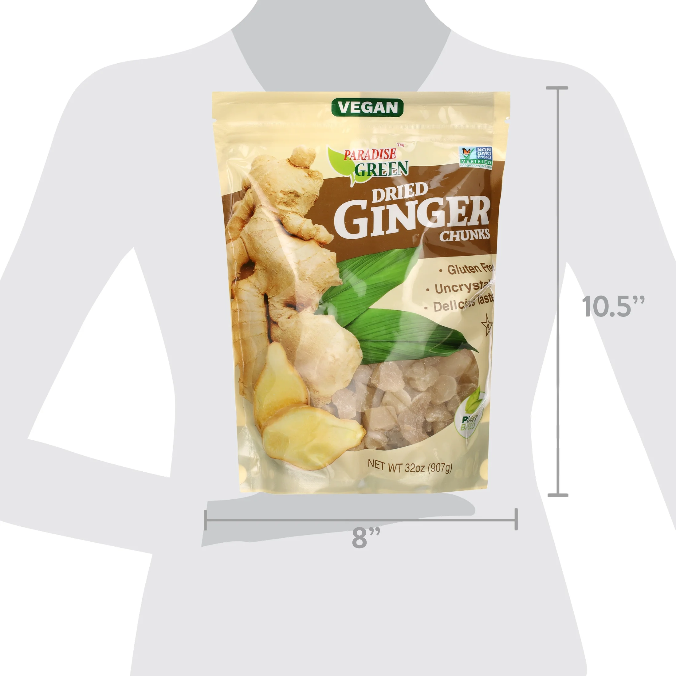 Paradise Green Dried Ginger Chunks, Uncrystallized | Vegan | Plant Based | Non-GMO, 32 oz