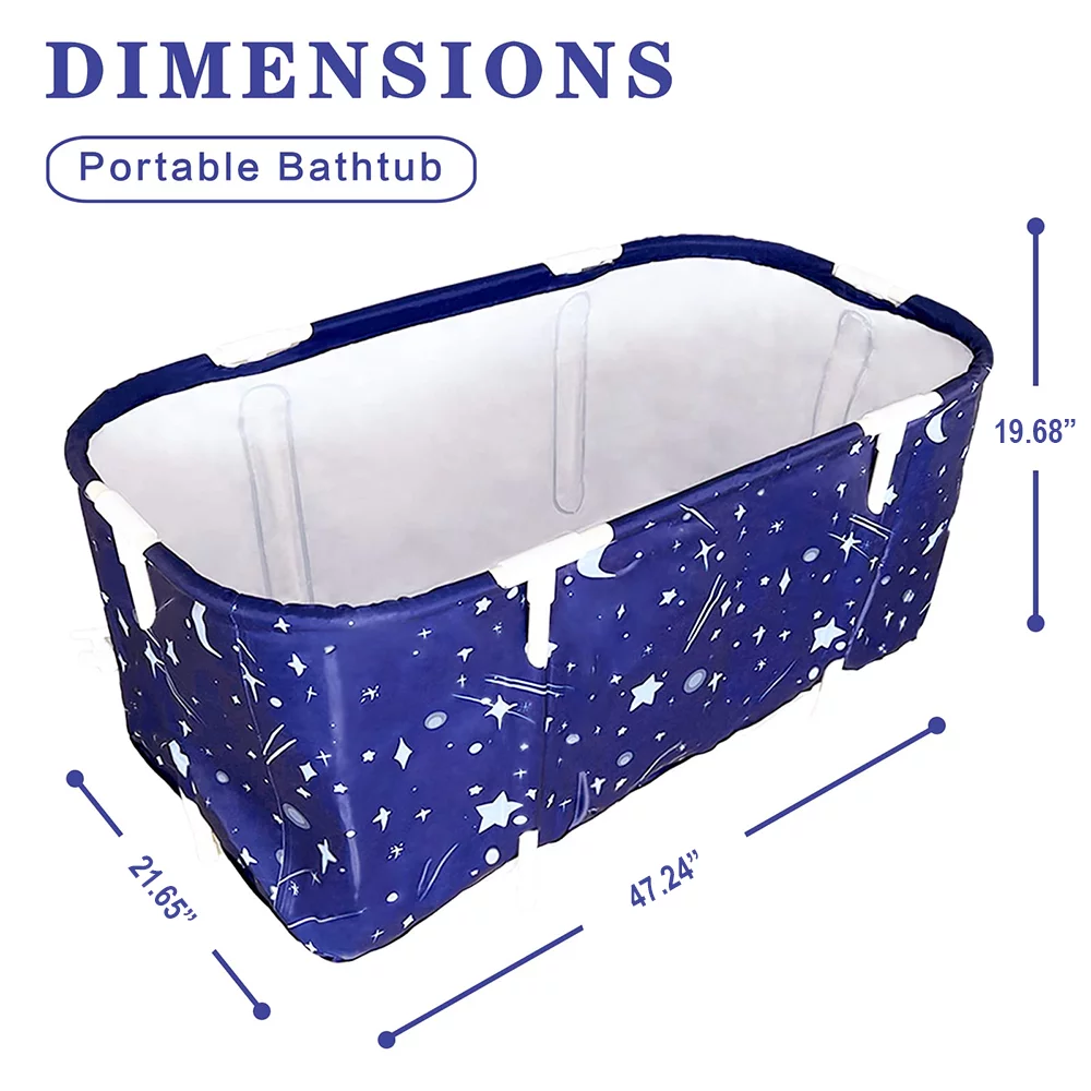 INXTAINER Folding Bathtub for Adult, 47in Large Protable Family APS Tub Foldable Soaking Bathing Shower Tub Kit for 2 Person, Starry Blue