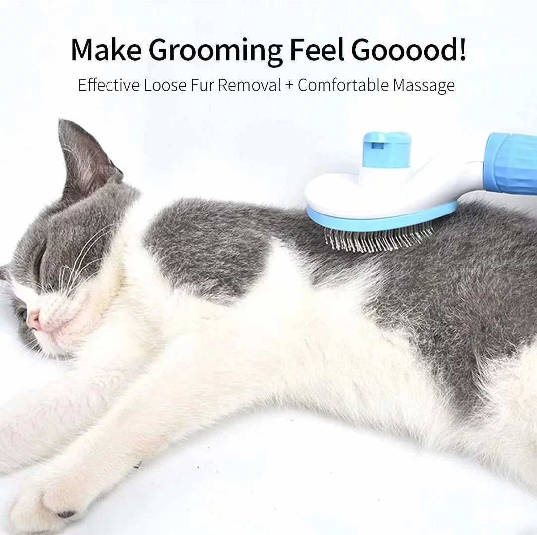Automatic Pet Hair Removal Comb, Self-Cleaning Slicker Brush for Dogs & Cats- Grooming Shedding Brush for Small, Medium and Large Dogs and Cats- Pet Hair Brush with Soft Grip Handle