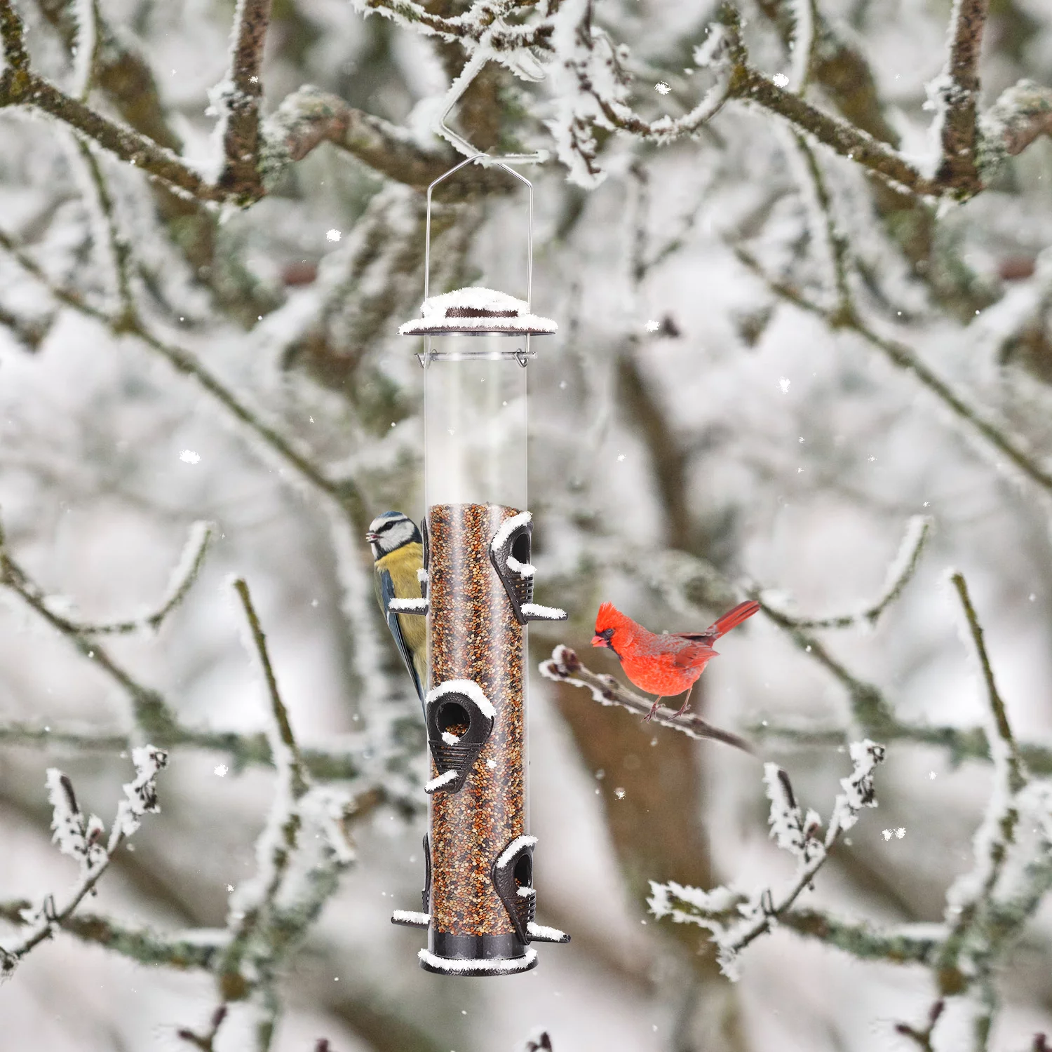 Urban Deco Metal Bird Feeder Tube Hanging Wild Bird Seed Feeder, Steel Hanger  Great for Attracting Birds (Coffee)