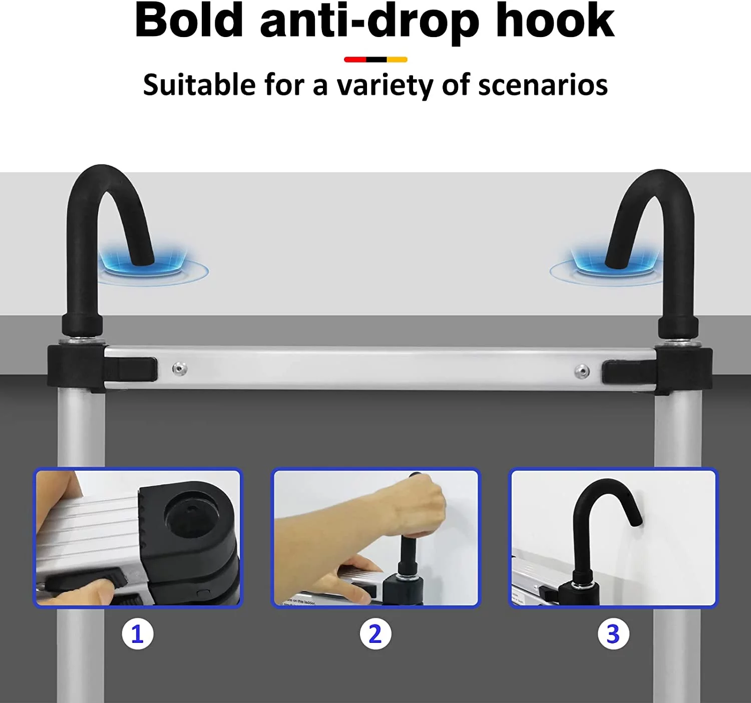 Telescoping Ladder 16FT Aluminum Telescopic Ladder with 2 Detachable Roof Hooks, Roof Ladder Extension Collapsible Ladder for RV, Multi-Purpose Folding Ladder, Outdoor Work Ladder 330lbs Max Capacity