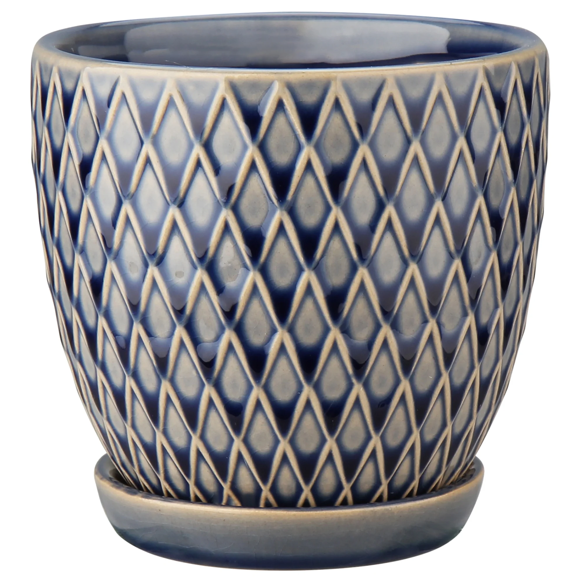 3 Pcs Ceramic Flower Planter Pots 4 Inch with Drainage Hole and Ceramic Tray for Succulents Cactus Indoor Outdoor Garden Home Windowsill Blue