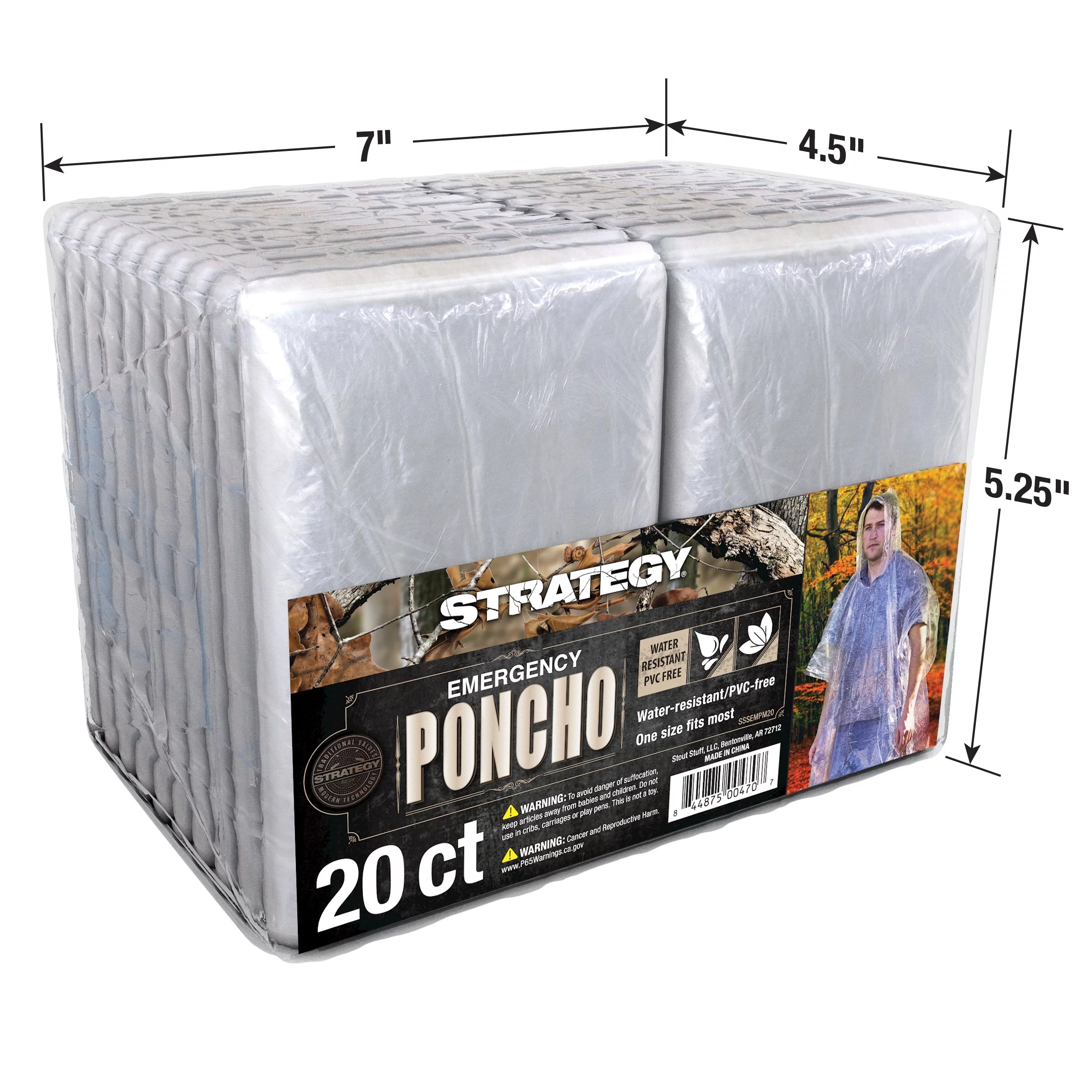 Strategy Clear One Size Fits Most Emergency Poncho 20 Count