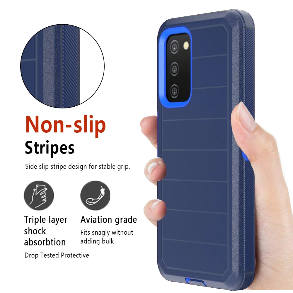 Xhy Samsung Galaxy A03S Case with Belt Clip Holster Screen and Lens Protector Military Grade Full Body Shock Drop Resistant 3 in 1 Rugged Durable Detachable for Samsung A03S Phone - Dark Blue