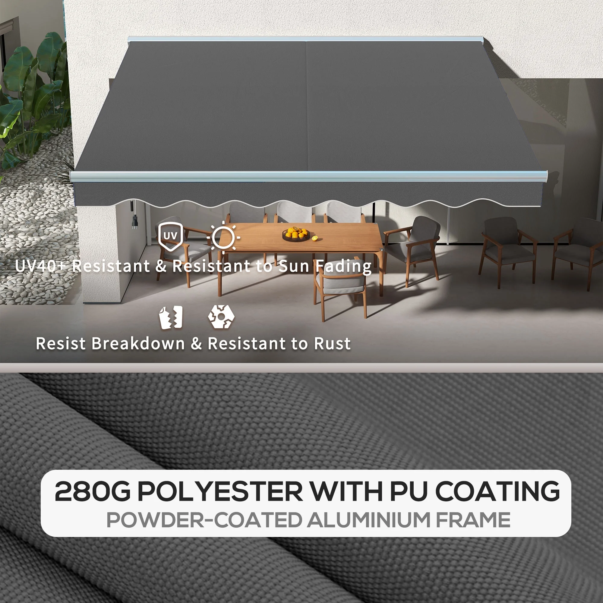 Outsunny 13' x 10' Electric Retractable Awning with LED Lights, Dark Gray