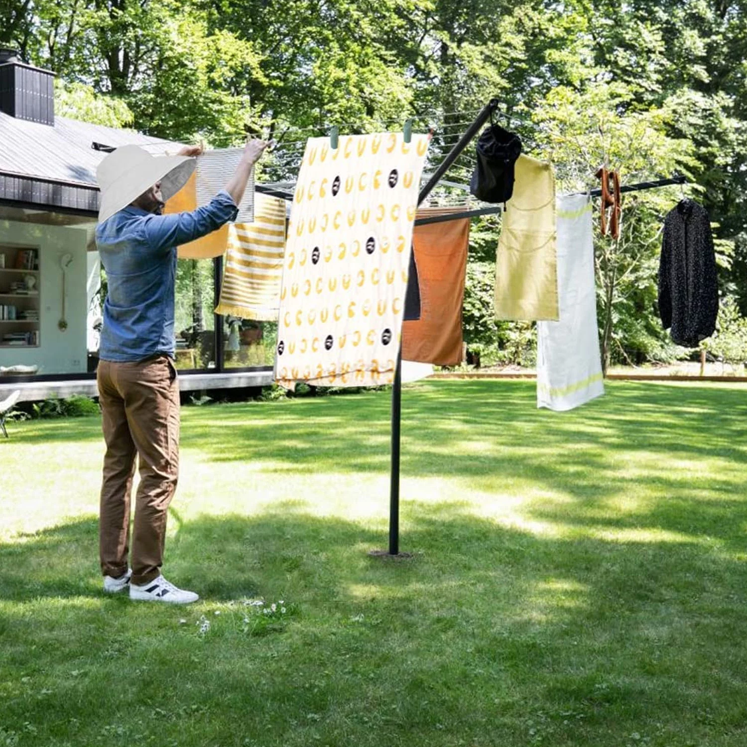 tonchean Rotary Outdoor Umbrella Drying Rack - Foldable Aluminum 4 Arms Adjustable 70.9