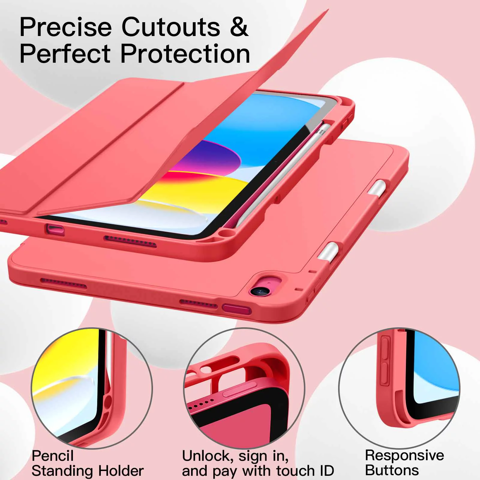 JETech Case for iPad 10 (10.9-Inch, 2022 Model, 10th Generation) with Pencil Holder, Slim Tablet Cover with Soft TPU Back, Auto Wake/Sleep (Watermelon)