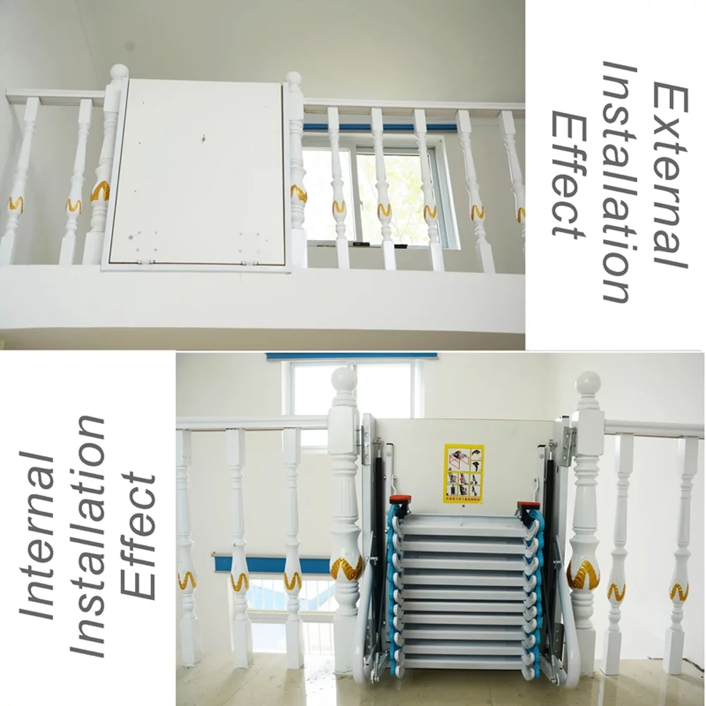 INTSUPERMAI Side Mounted Attic Loft Ladder Stairs Extension Ladder 11 Steps Al-Mg Alloy White