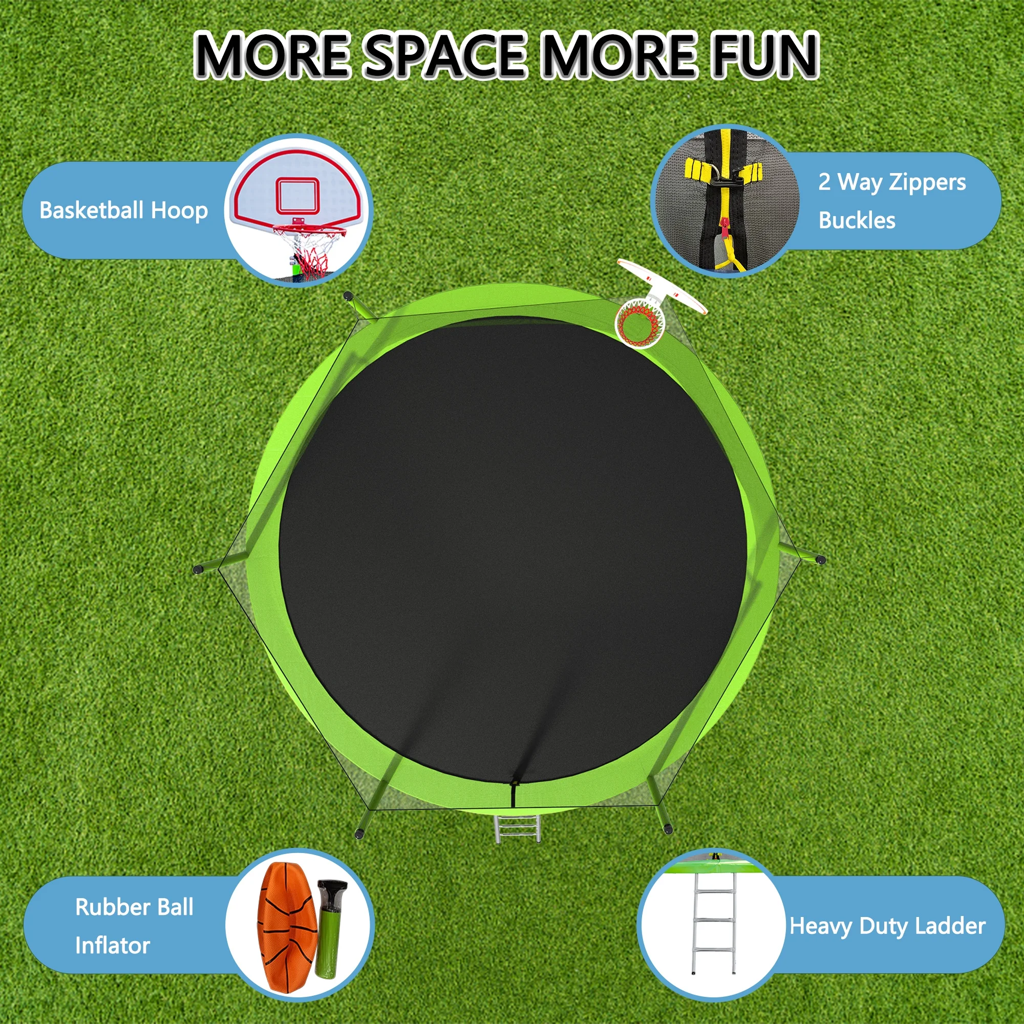 EUROCO 1300LB 15FT Trampoline for Adults and Kids, Trampoline with Enclosure ,Ladder,Basketball Hoop,Heavy Duty Recreational Trampoline Capacity for 7-8 Kids