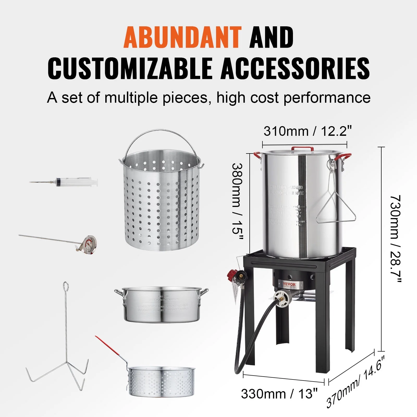 SKYSHALO Turkey Fryer Kit, 2-in-1 30QT Aluminum Turkey Deep Fryer & 10QT Fish Fryer Kit w/Baskets & Stand, 54000 BTU Burner Propane Gas Boiler, Thermometer, Marinade Injector for Outdoor Cooking