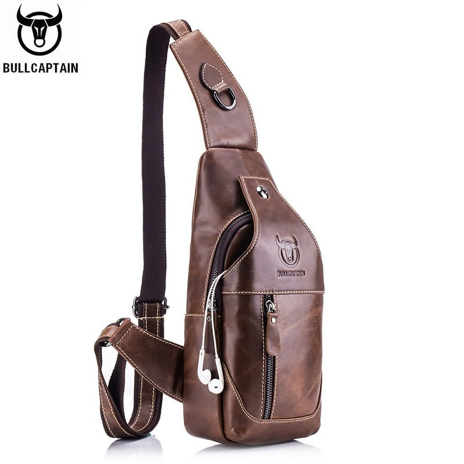 BULLCAPTAIN Men Genuine Leather Sling Bag Casual Shoulder Chest Crossbody Bag Hiking Travel Daypack Waterproof Durable Smooth Vintage Stylish Casual Shopping Traveling Business Hiking Casual Occasions